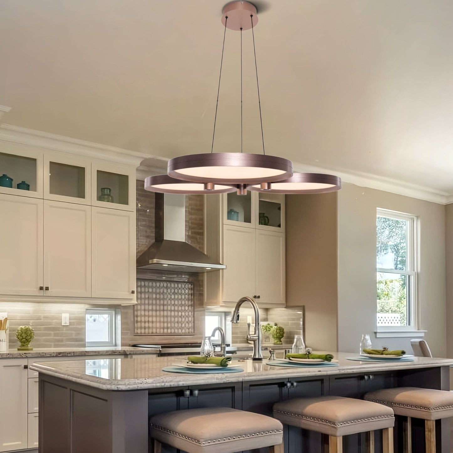 Lightsin Champagne Gold Triple-Ring Stepless Dimming Pendant Light Lightsin UK