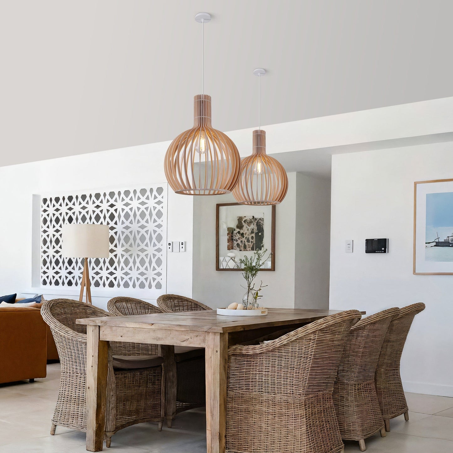 Lightsin Scandinavian LED Wooden Birdcage Pendant Light Lightsin UK White S-1 item