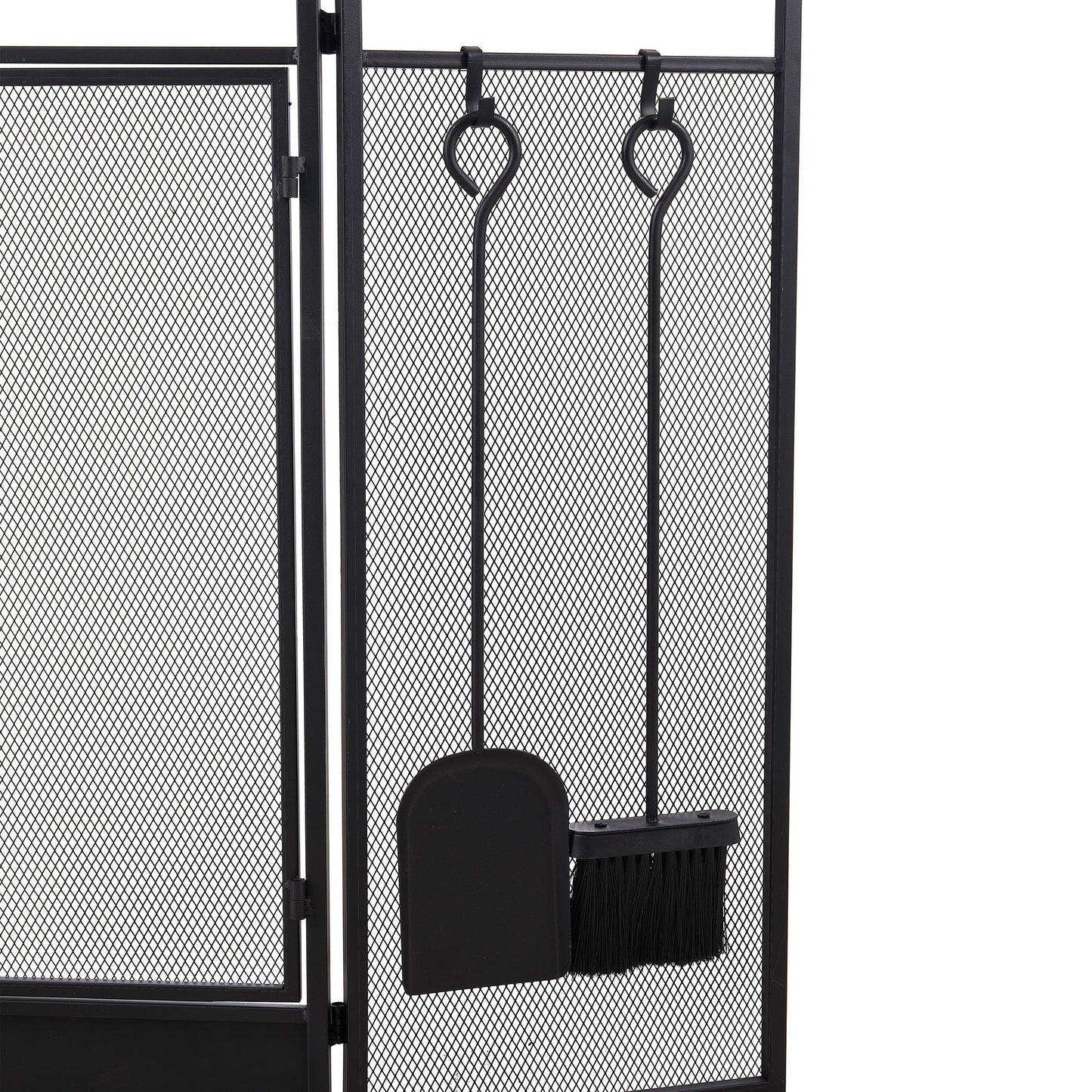 Smallbee Iron Fireplace Screen with 4-Piece Tool Set Black Powder Coated – 122x1.3x80cm