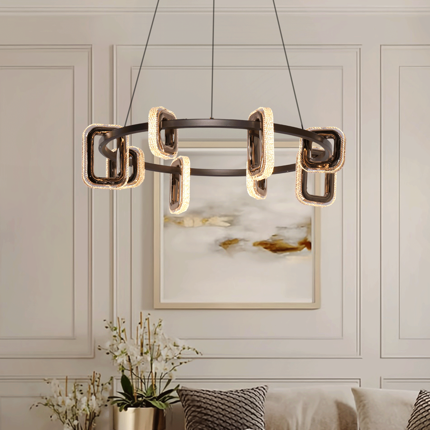 Lightsin Gold Geometric LED Pendant Light with Acrylic Accents Lightsin UK In Stock