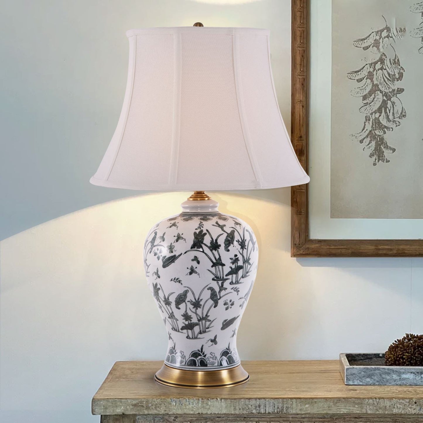 Lightsin Classic Ceramic Table Lamp with Hand-Painted Lotus Pond Details Lightsin UK