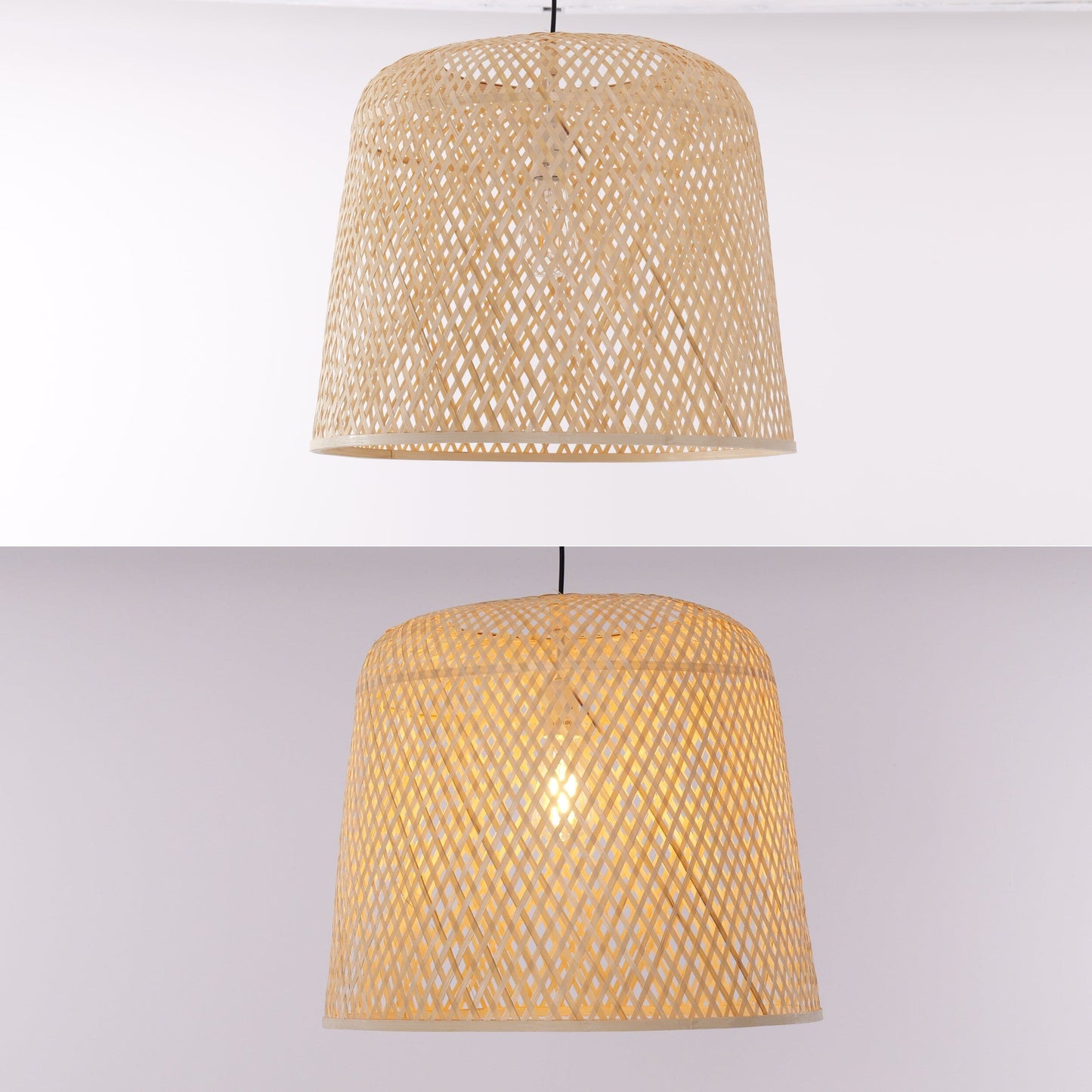 Lightsin Cross Weave Natural Bamboo Lighting Cylindrical Pendant Light Lightsin UK