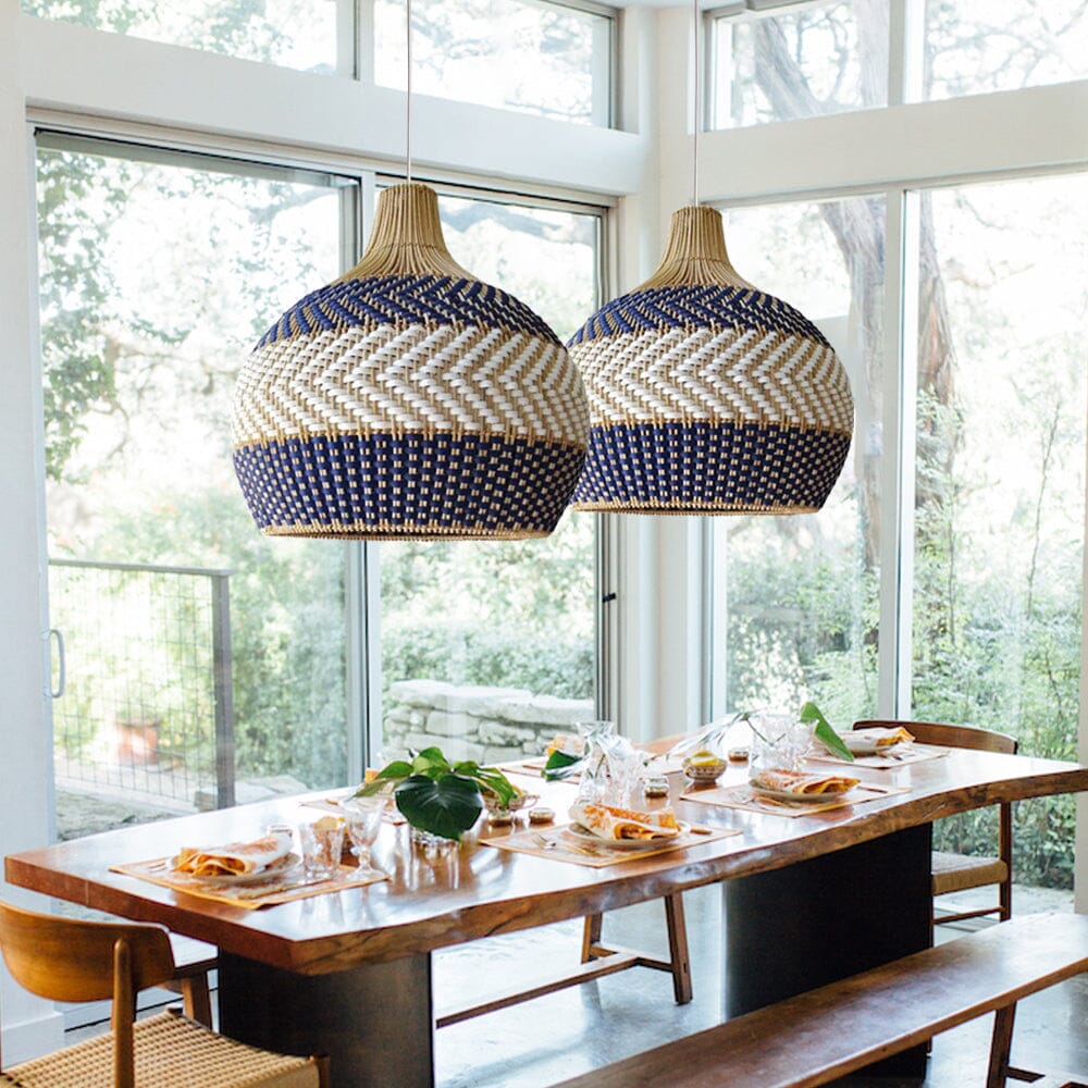 Lightsin Handwoven Blue and White Rattan Pendant Light Lightsin UK