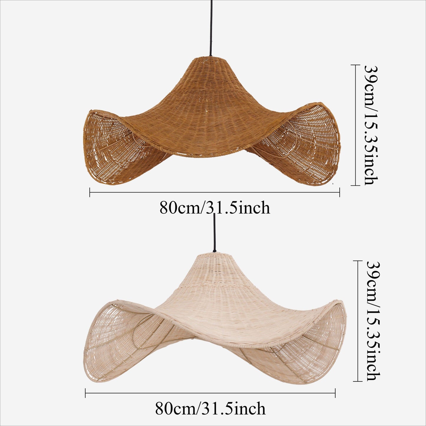 Lightsin Natural & White Hat-Shaped Handwoven Rattan Pendant Light Lightsin UK