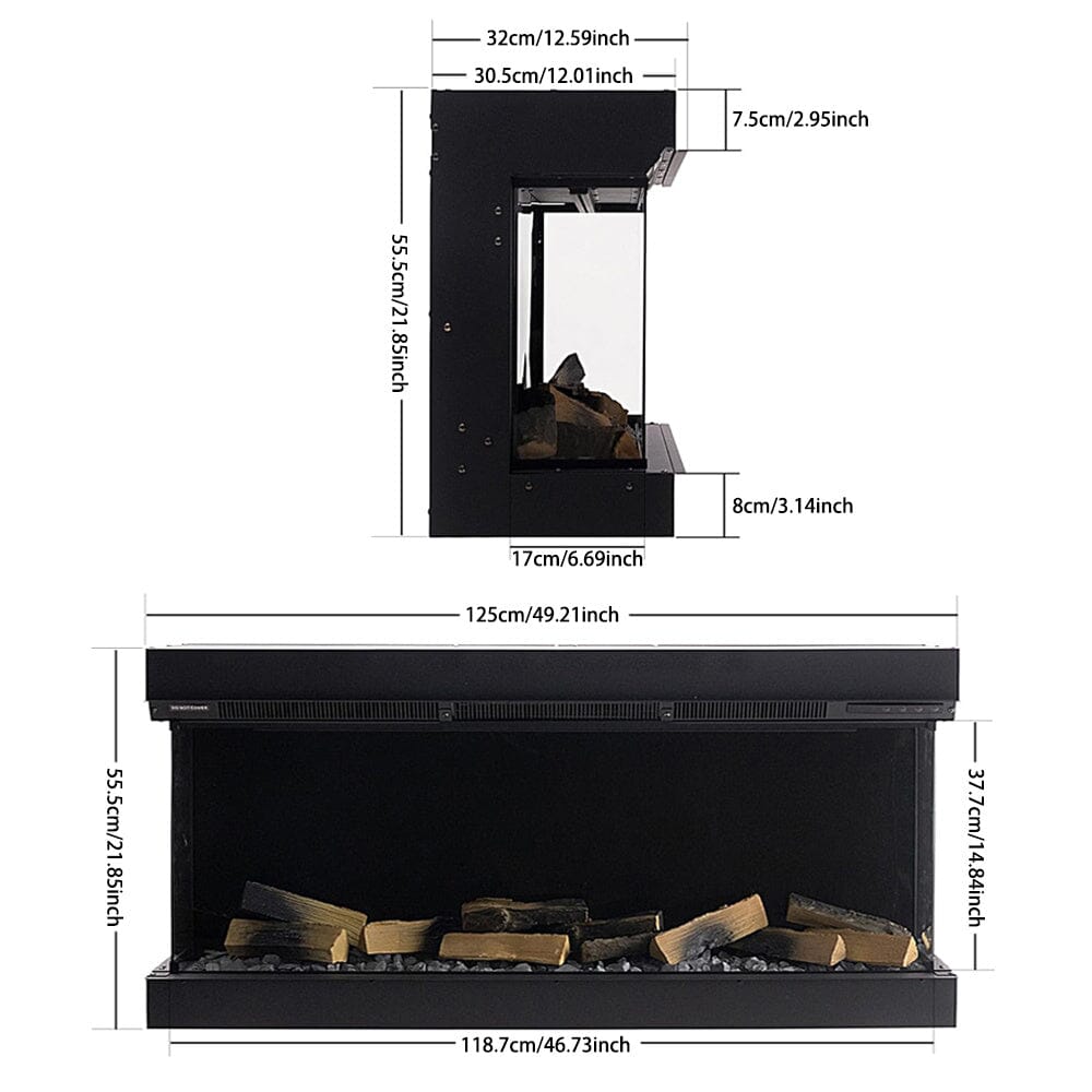 3-Sided Panoramic Smart Electric Fireplace with Customizable Flame & Heating Control Living and Home