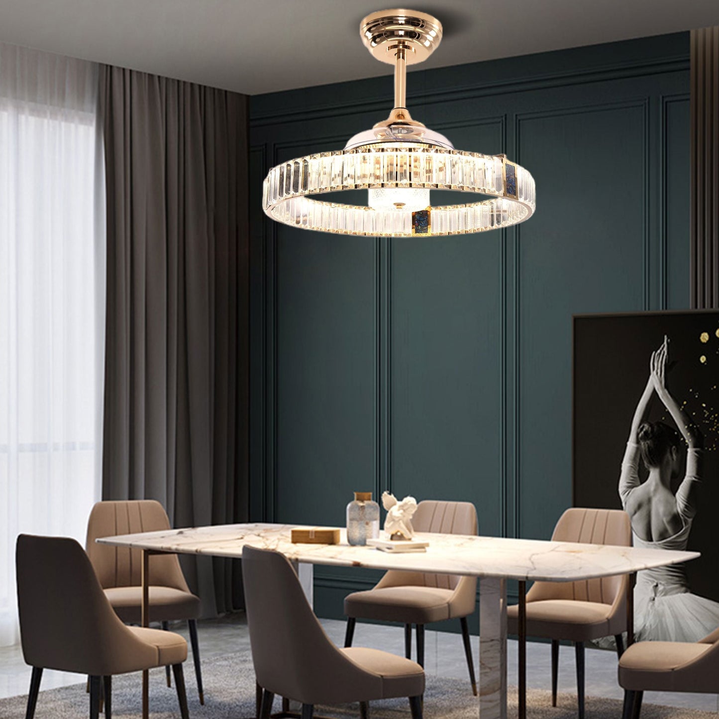 Lightsin Elegant Gold Silent Ceiling Fan Lamp with Crystal Accent Lightsin UK