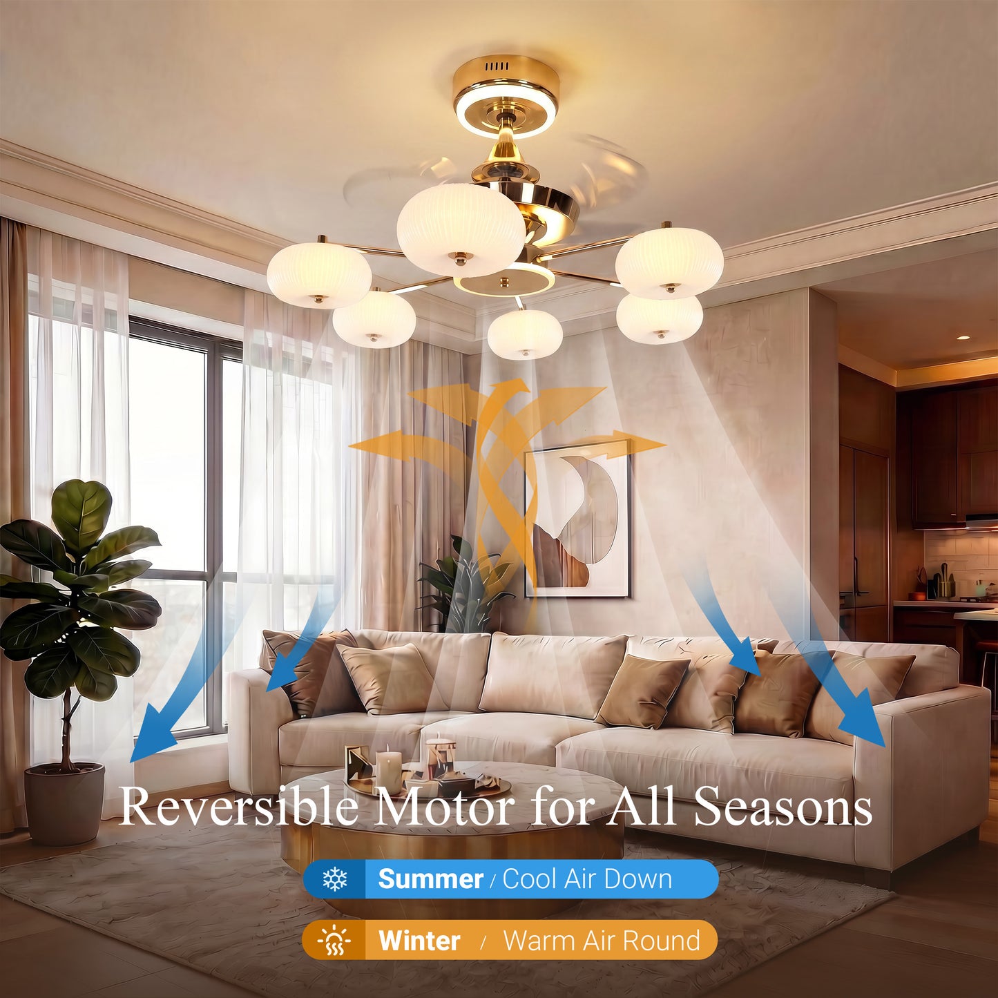 Ceiling Fan Light with 6-Speed Control in Copper and Acrylic
