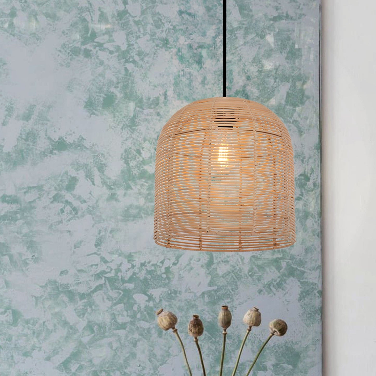 Lightsin Rustic Woven Rattan and Iron Dome Pendant Light for Cozy Spaces Lightsin UK