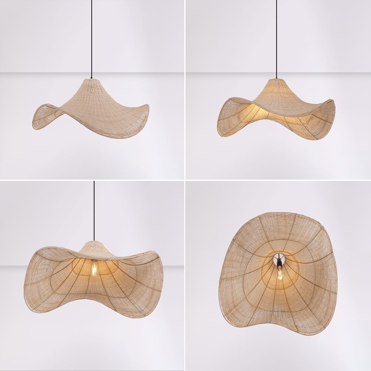 Lightsin Natural & White Hat-Shaped Handwoven Rattan Pendant Light Lightsin UK