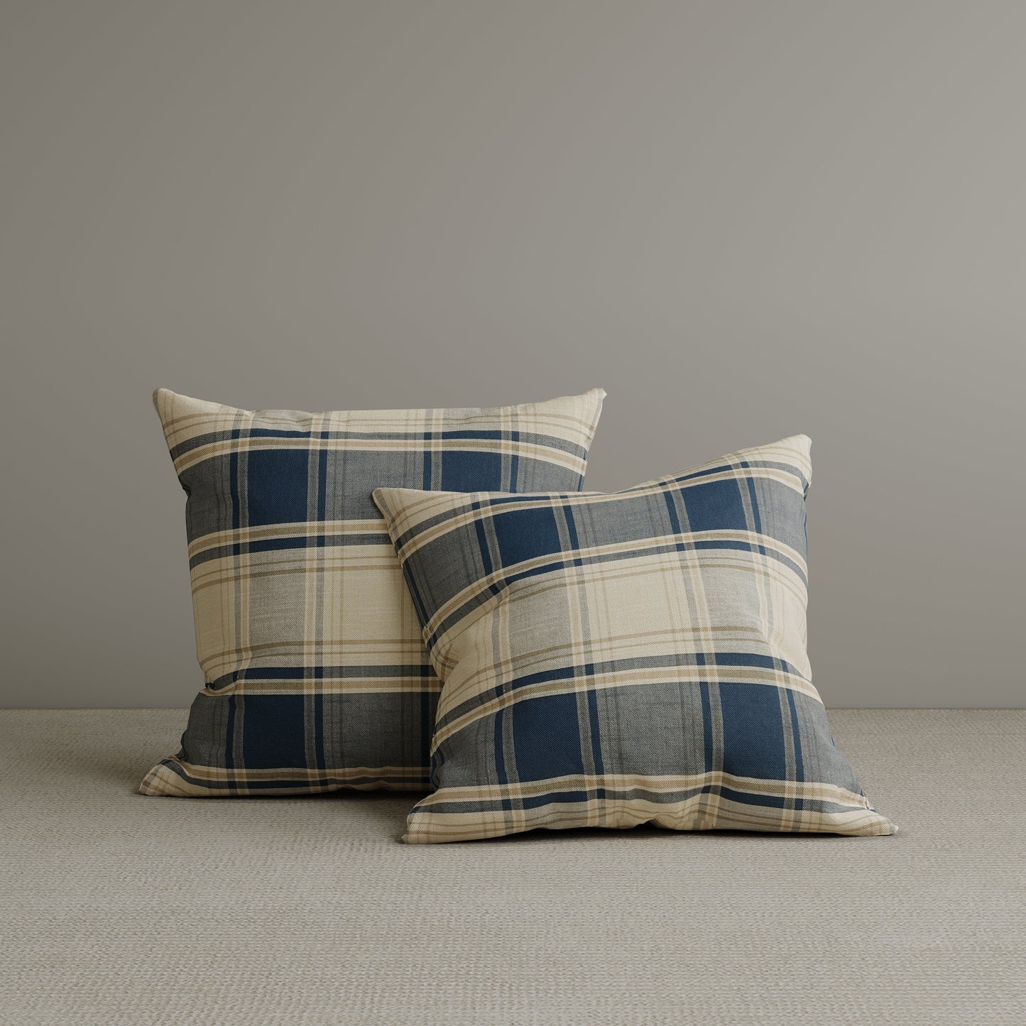 Square Exclusive Design Cushion in Dark Blue Checkered Cotton Linen, 45*45CM