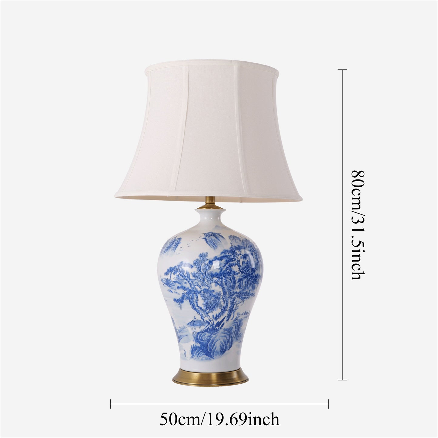 Lightsin Classic Ceramic Desk Lamp Blue and White with Fabric Shade Lightsin UK