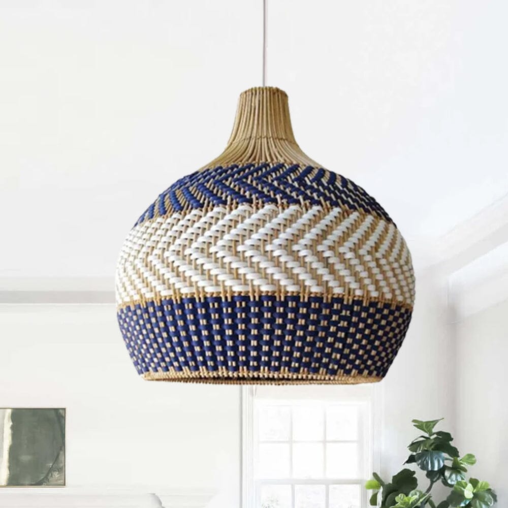 Lightsin Handwoven Blue and White Rattan Pendant Light Lightsin UK