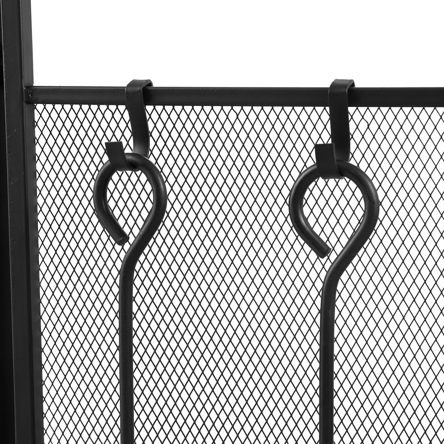 Smallbee Iron Fireplace Screen with 4-Piece Tool Set Black Powder Coated – 122x1.3x80cm