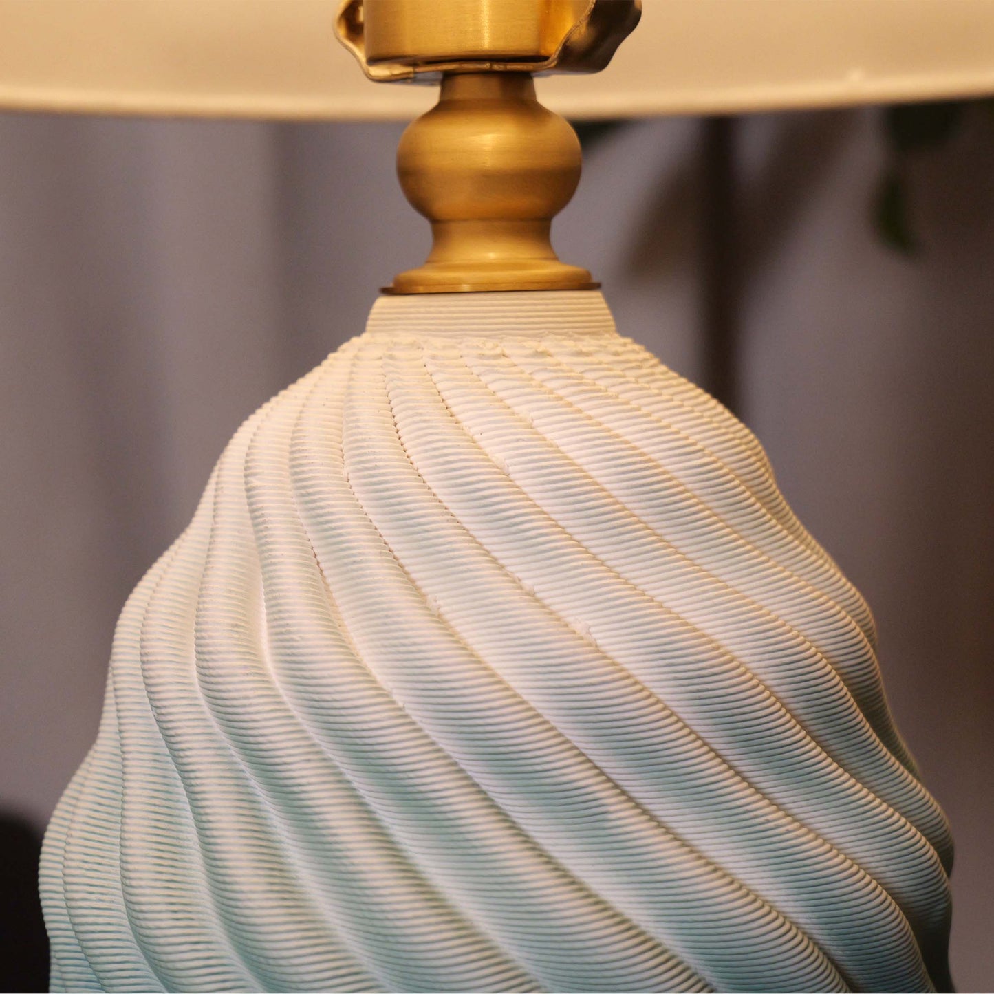 Lightsin 3D Blue Green White Gradient Threaded Ceramic Table Lamp with Fabric Shade