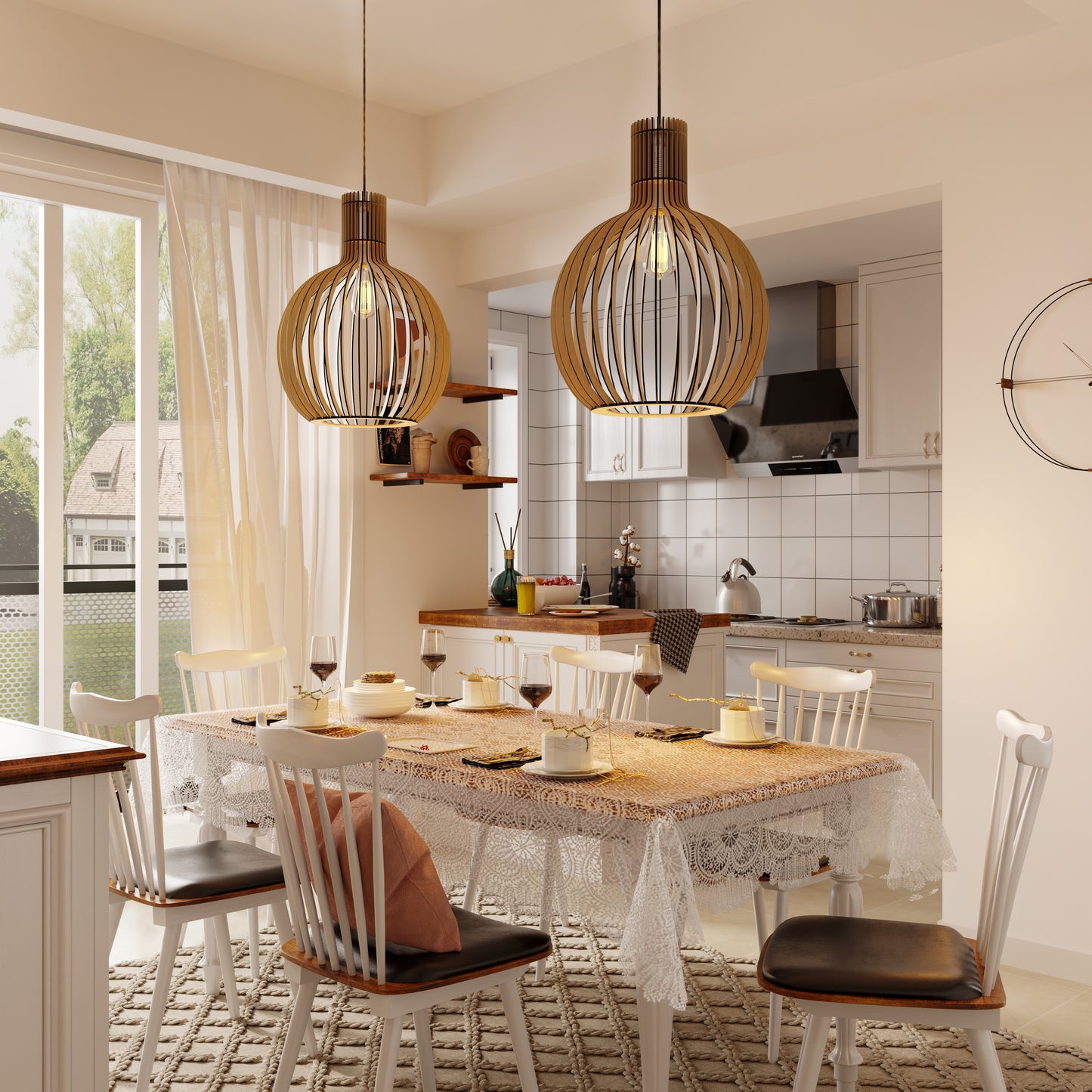 Shadome-Scandinavian LED Wooden Birdcage Pendant Light