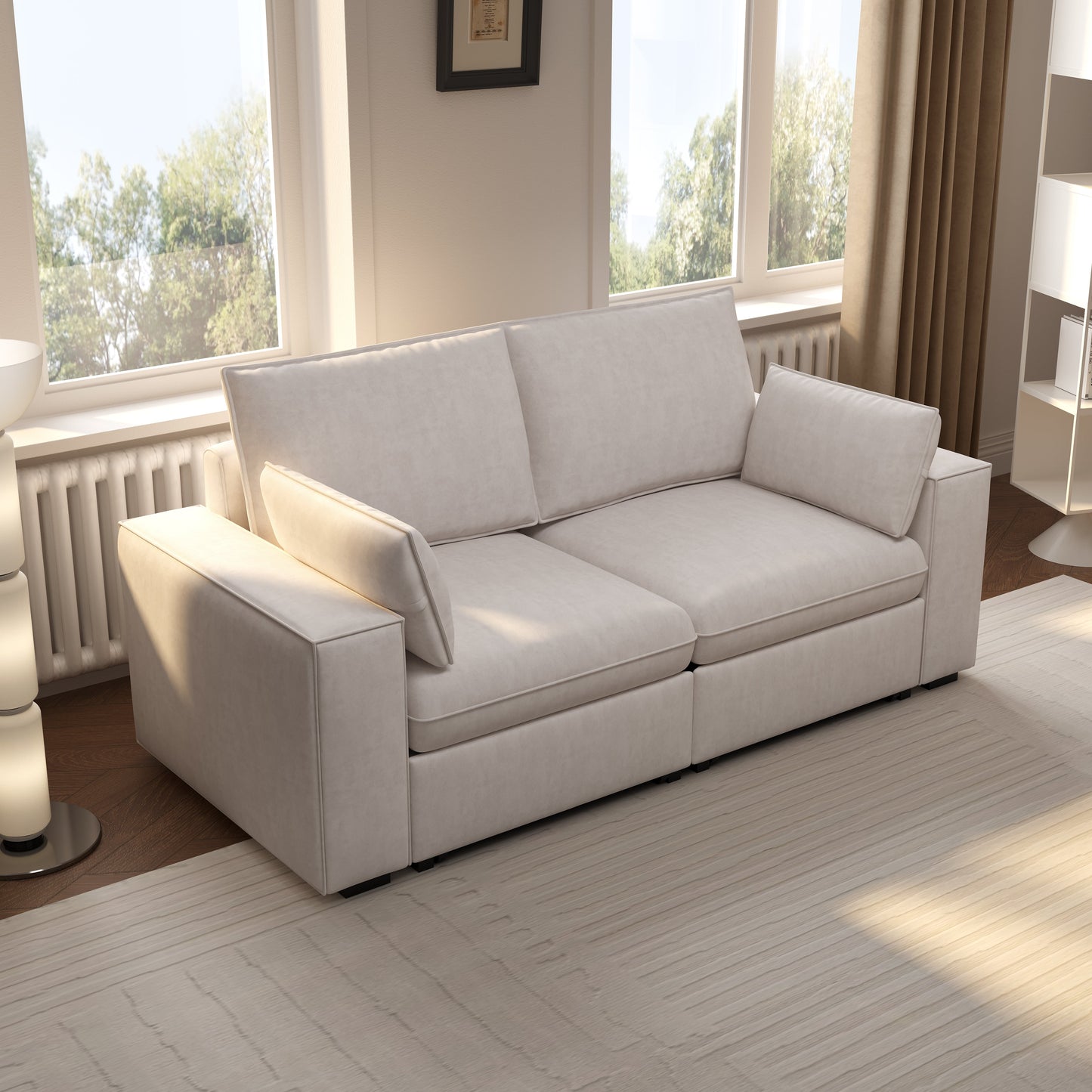 Cottonfy Creamy Tofu Block Pullout Sofa Bed with Storage