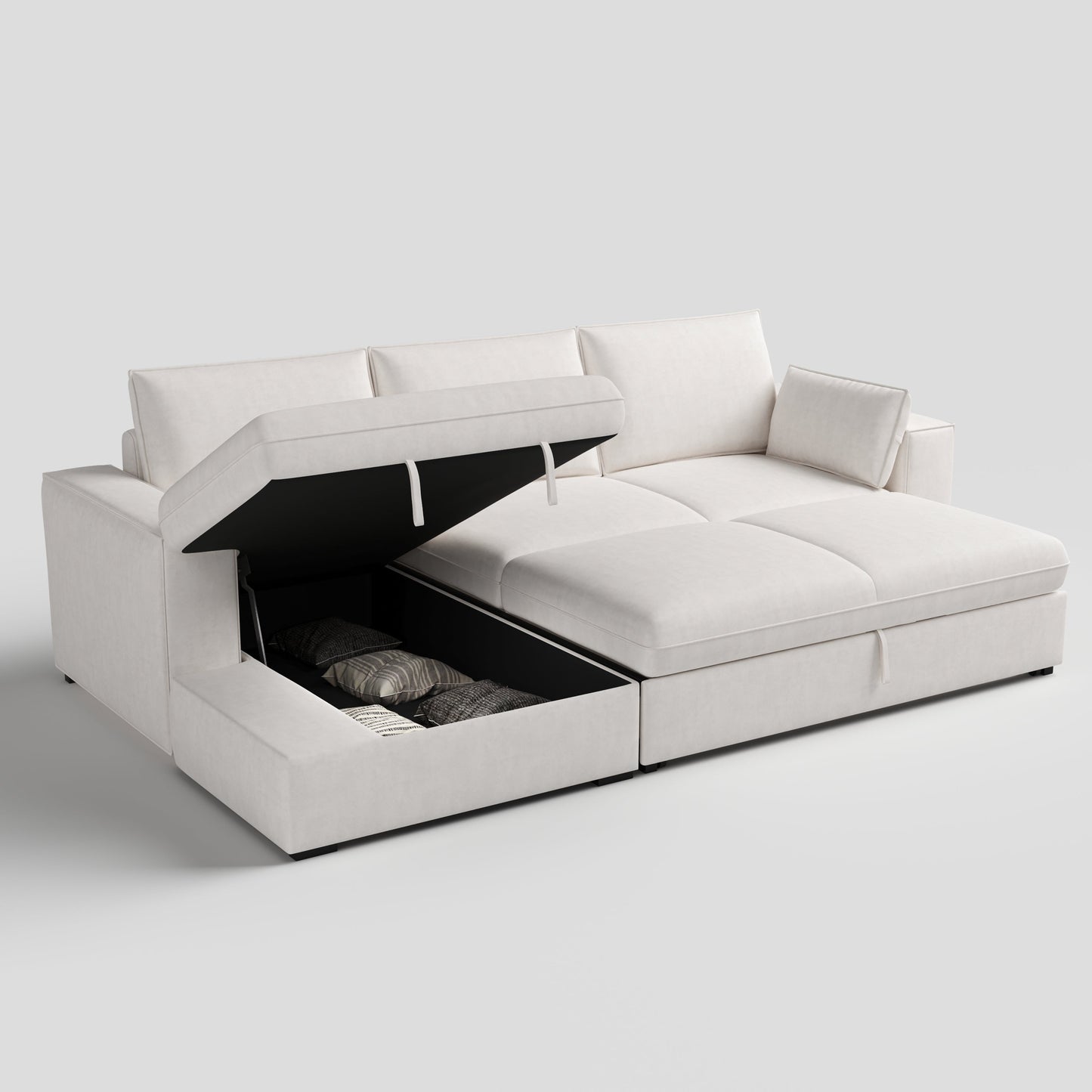 Cottonfy Creamy Tofu Block Pullout Sofa Bed with Storage