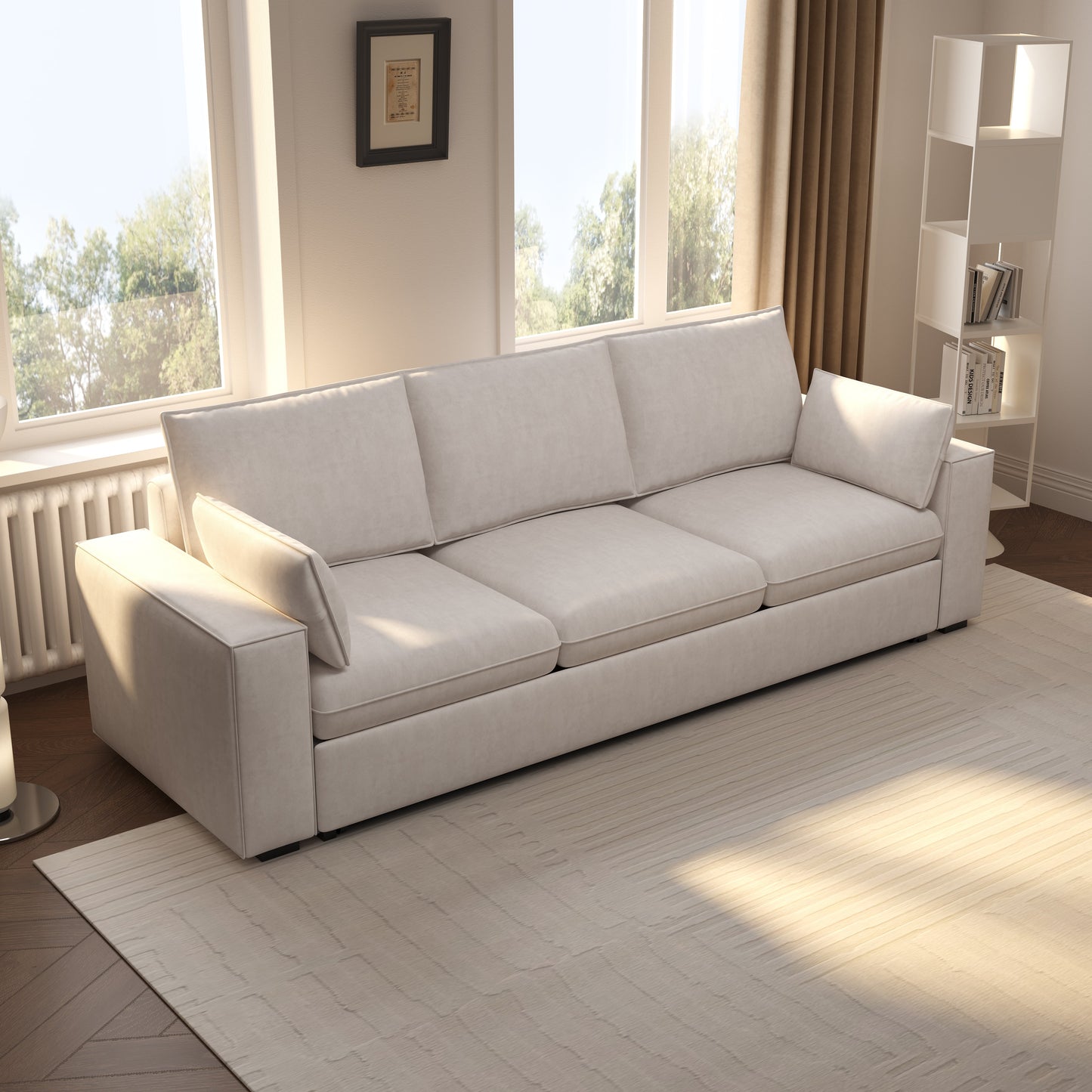 Cottonfy Creamy Tofu Block Pullout Sofa Bed with Storage