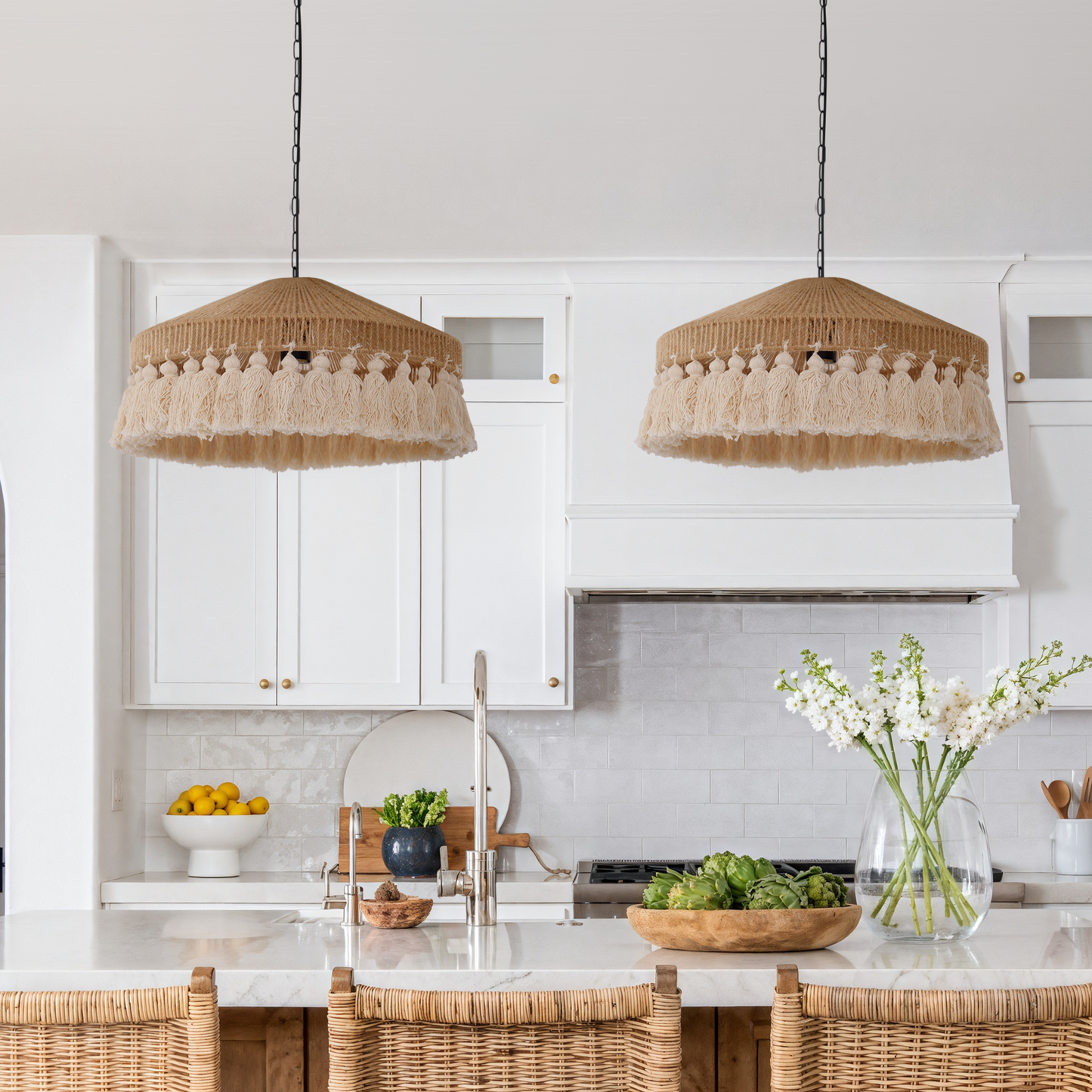 Lightsin Boho Handcrafted Woven Pendant Light with Tassels for Dining Room & Living Room