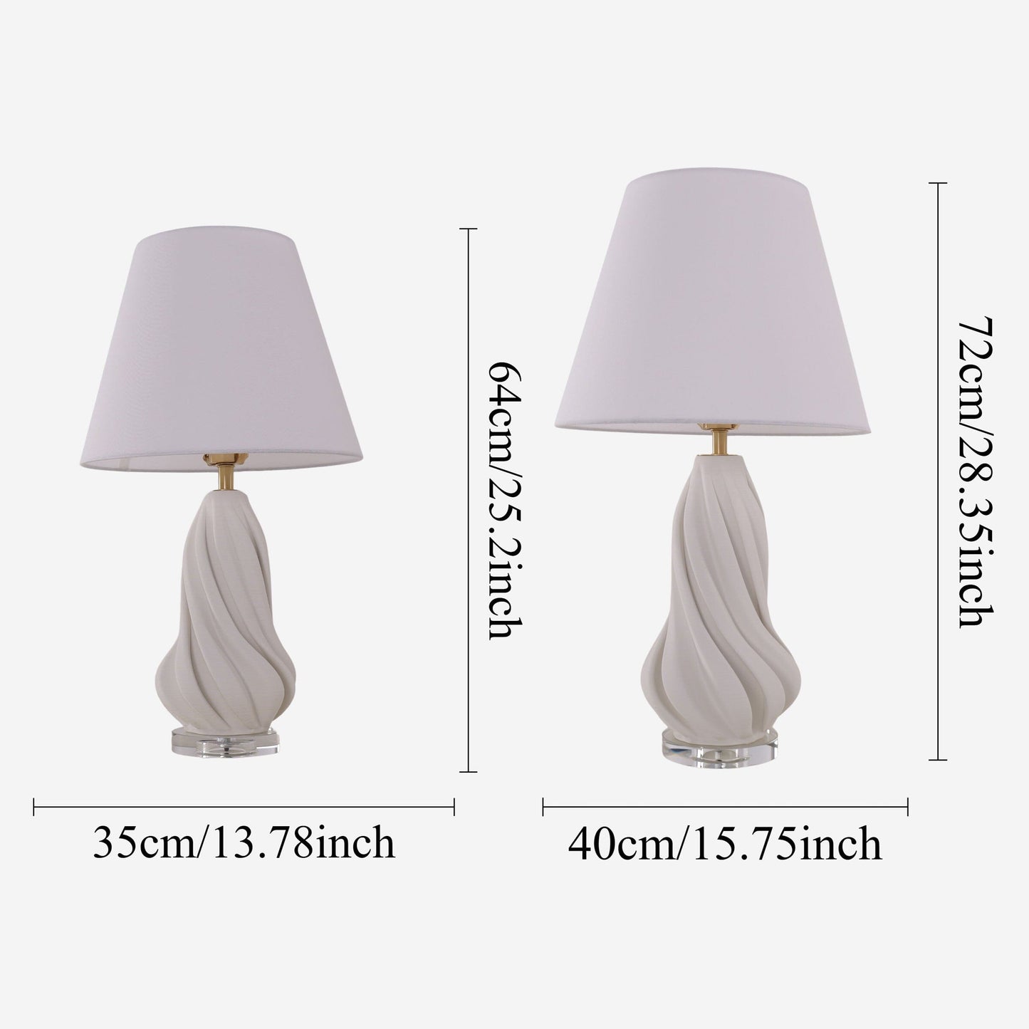 Lightsin 3D Pure White Ceramic Spiral Vase Table Lamp with Fabric Shade Lightsin UK