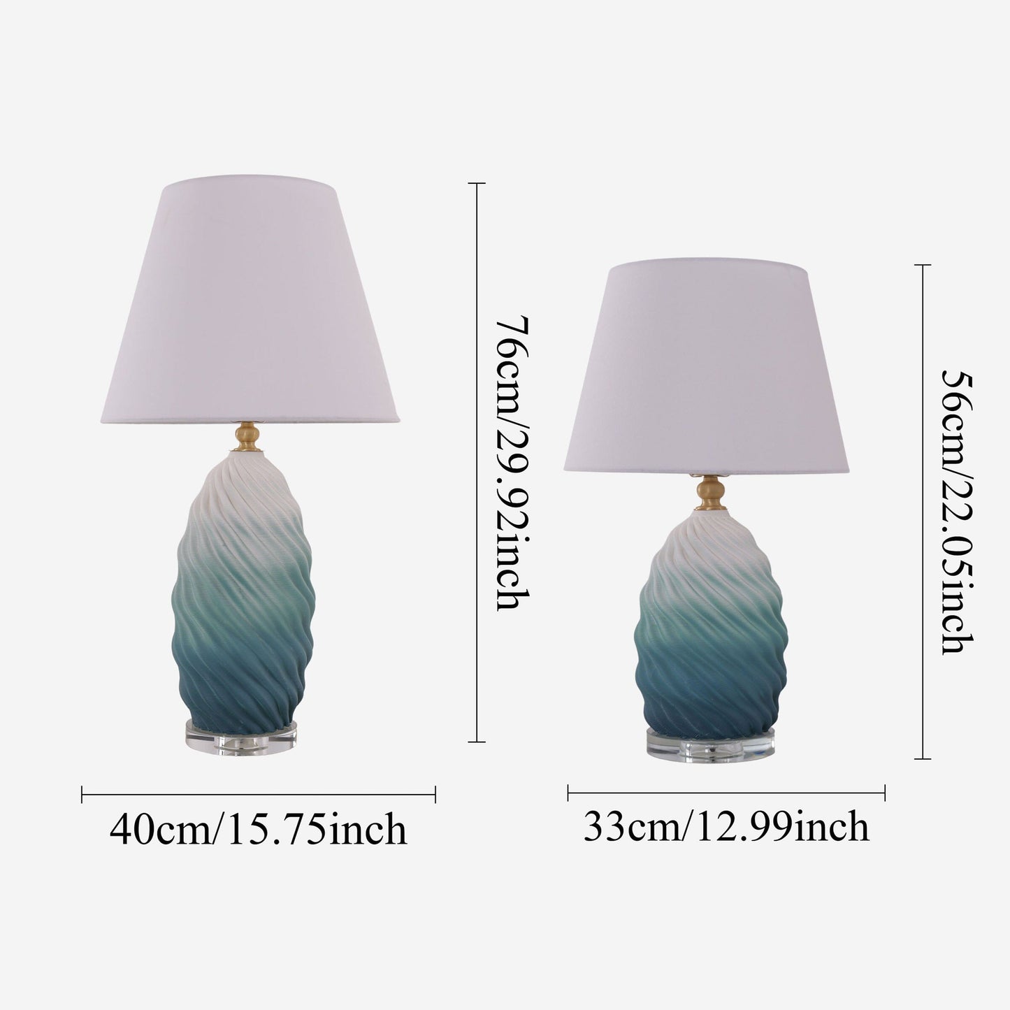 Lightsin 3D Blue Green White Gradient Threaded Ceramic Table Lamp with Fabric Shade Lightsin UK