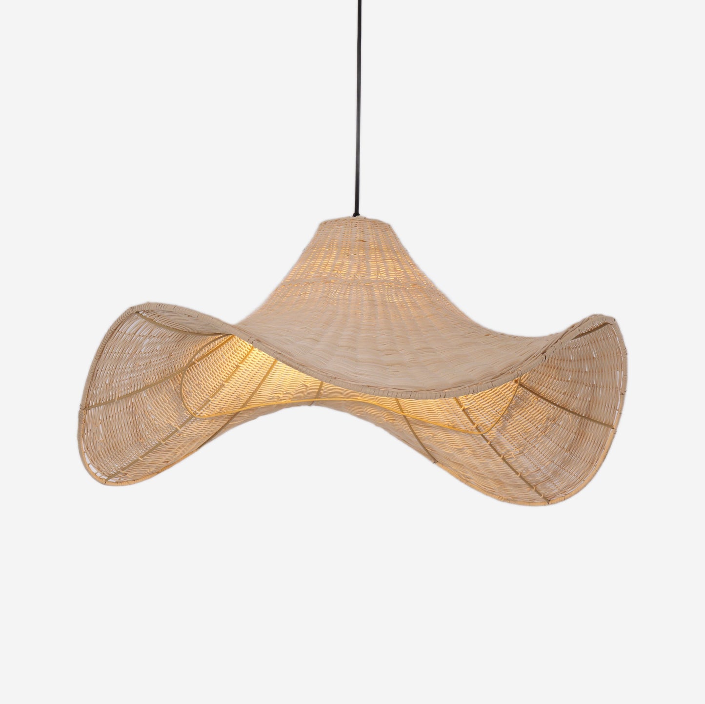 Lightsin Natural & White Hat-Shaped Handwoven Rattan Pendant Light Lightsin UK