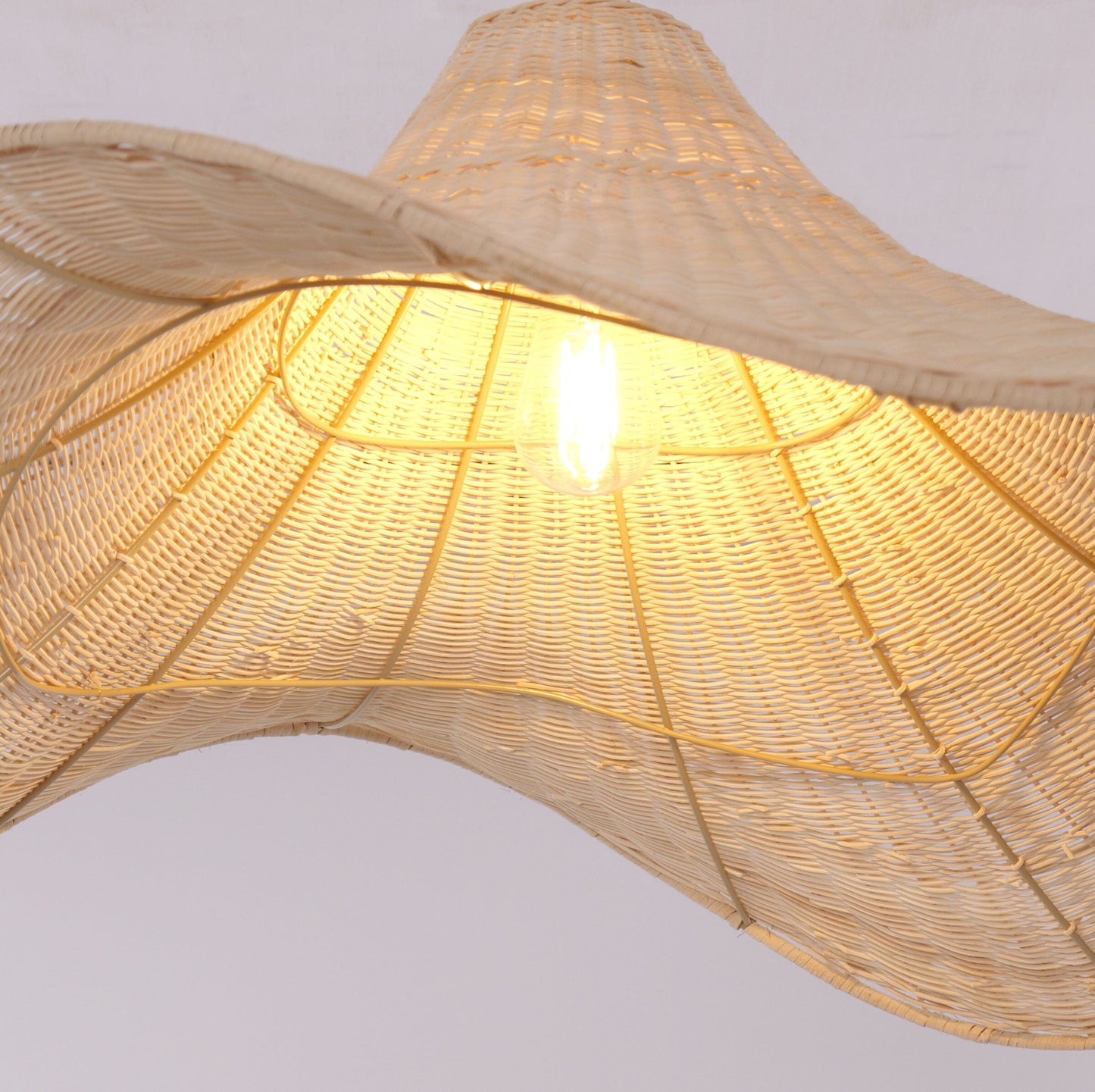 Lightsin Natural & White Hat-Shaped Handwoven Rattan Pendant Light Lightsin UK