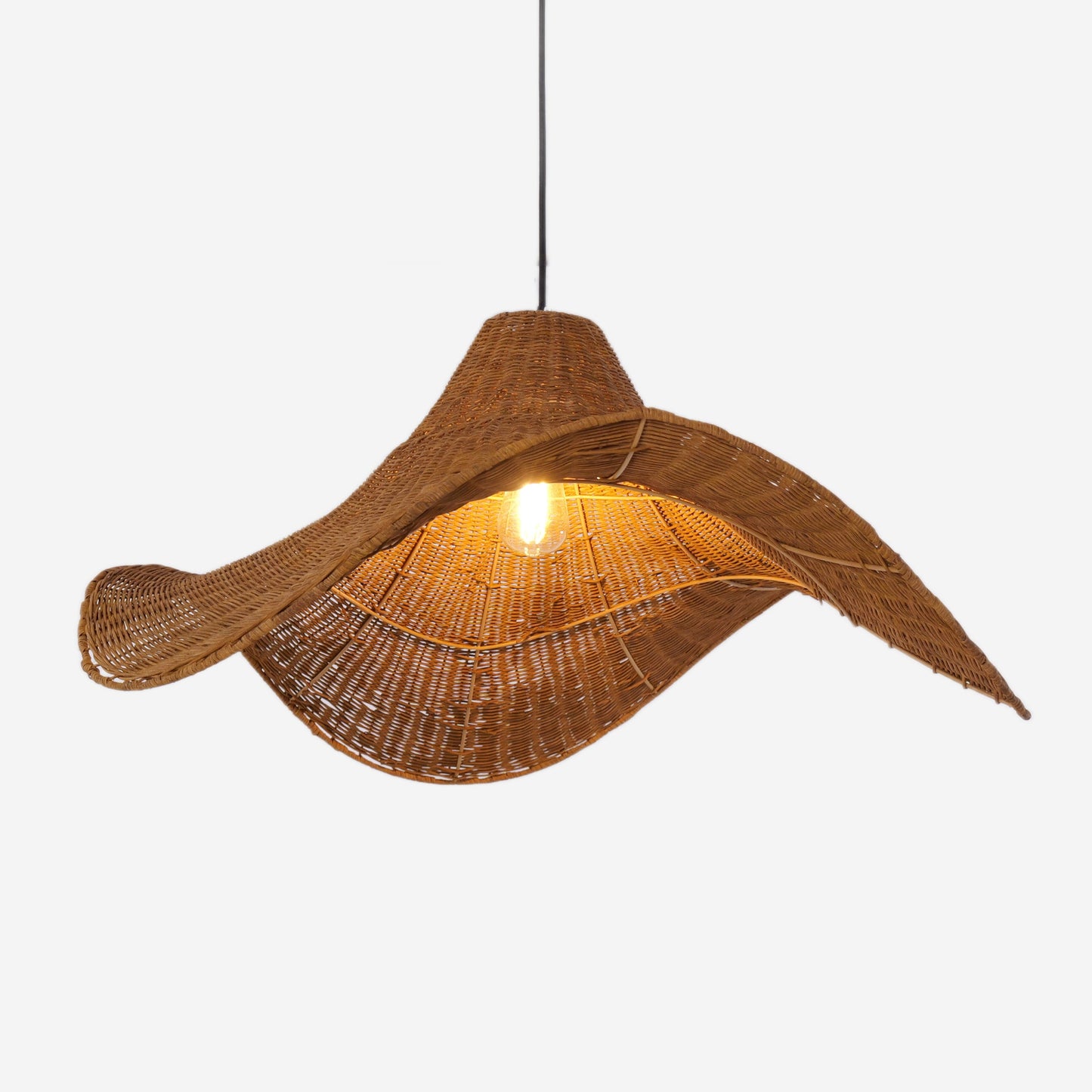 Lightsin Natural & White Hat-Shaped Handwoven Rattan Pendant Light Lightsin UK