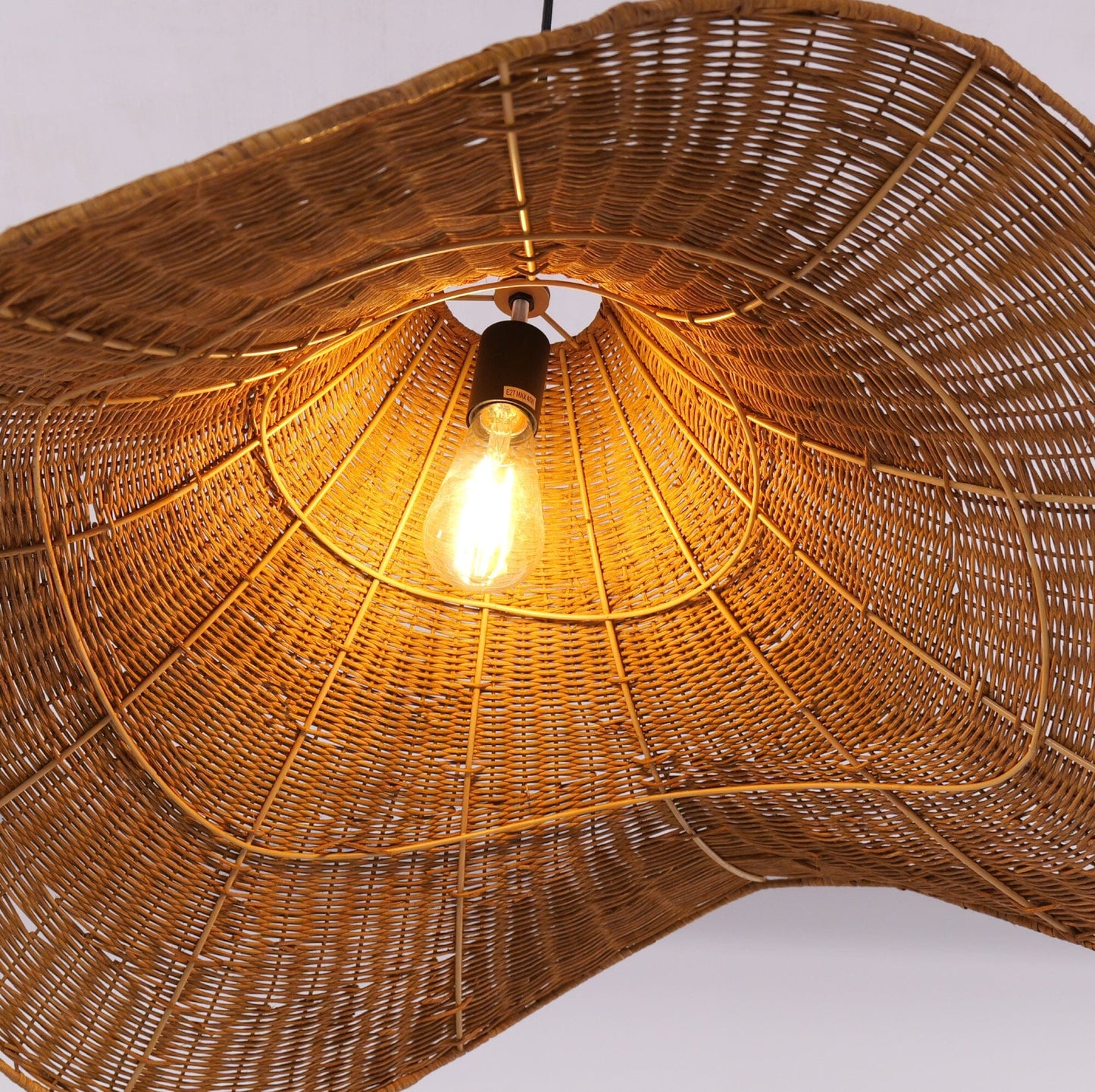 Lightsin Natural & White Hat-Shaped Handwoven Rattan Pendant Light Lightsin UK