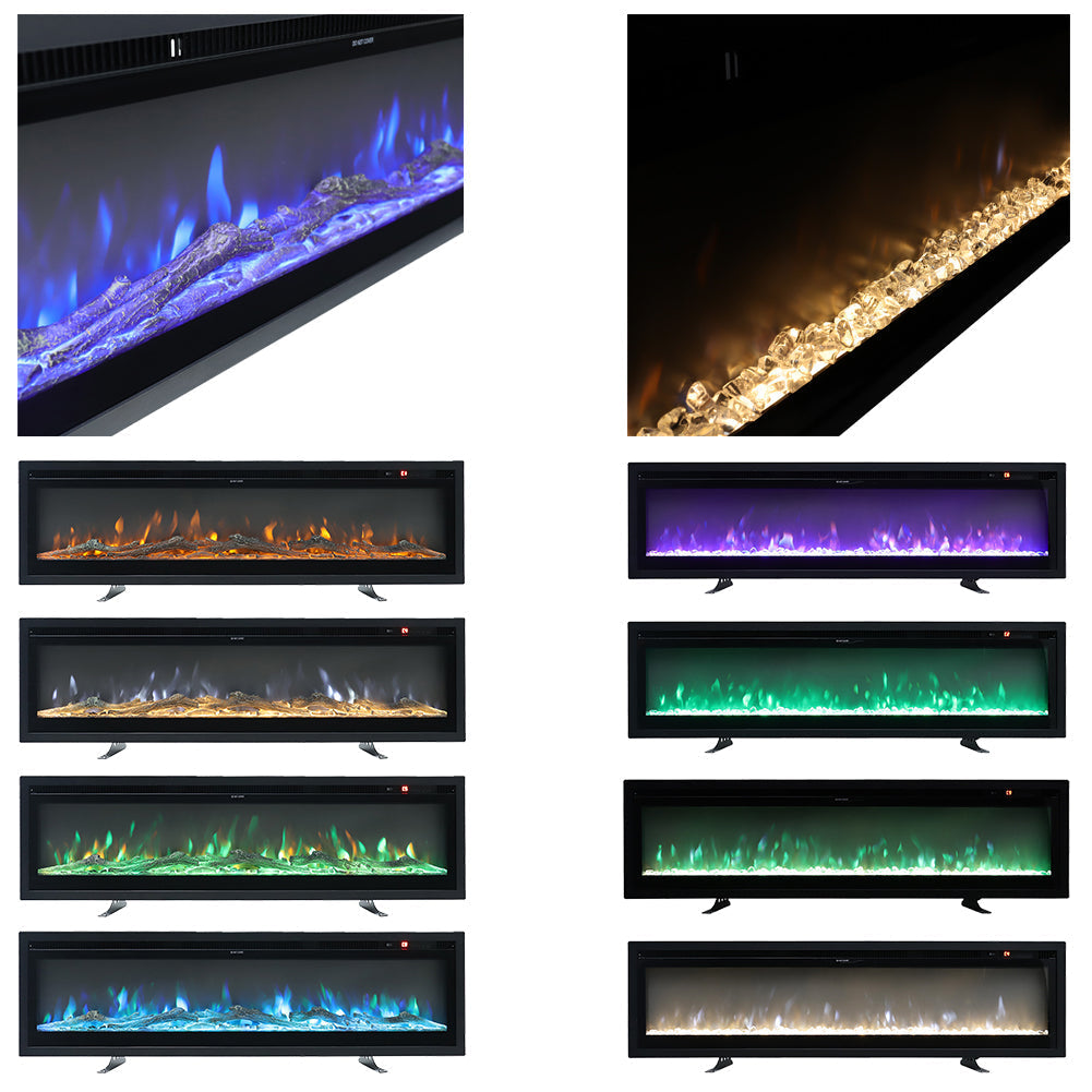 40/50/60 Inch Electric Fireplace 9 Colour LED Flame Effect Heater with Remote Control Freestanding Fireplaces Living and Home