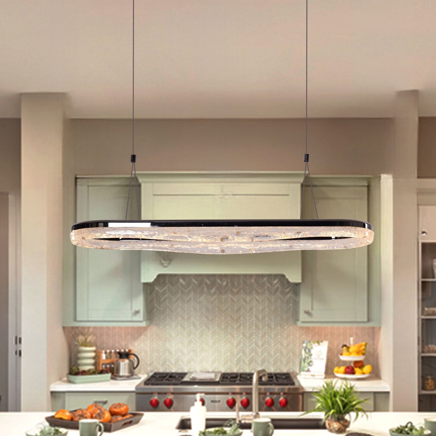 Lightsin Sleek Pearl Black LED Resin Oval Pendant Light Modern Chandelier Lighting Lightsin UK In Stock