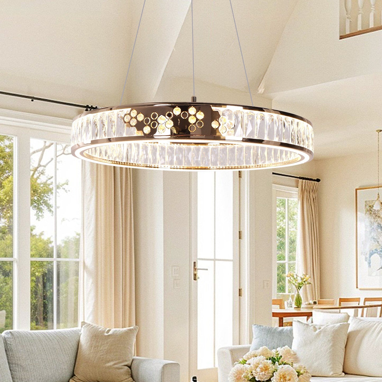 Lightsin Luxurious Gold Crystal LED Halo Pendant Light Lightsin UK In Stock