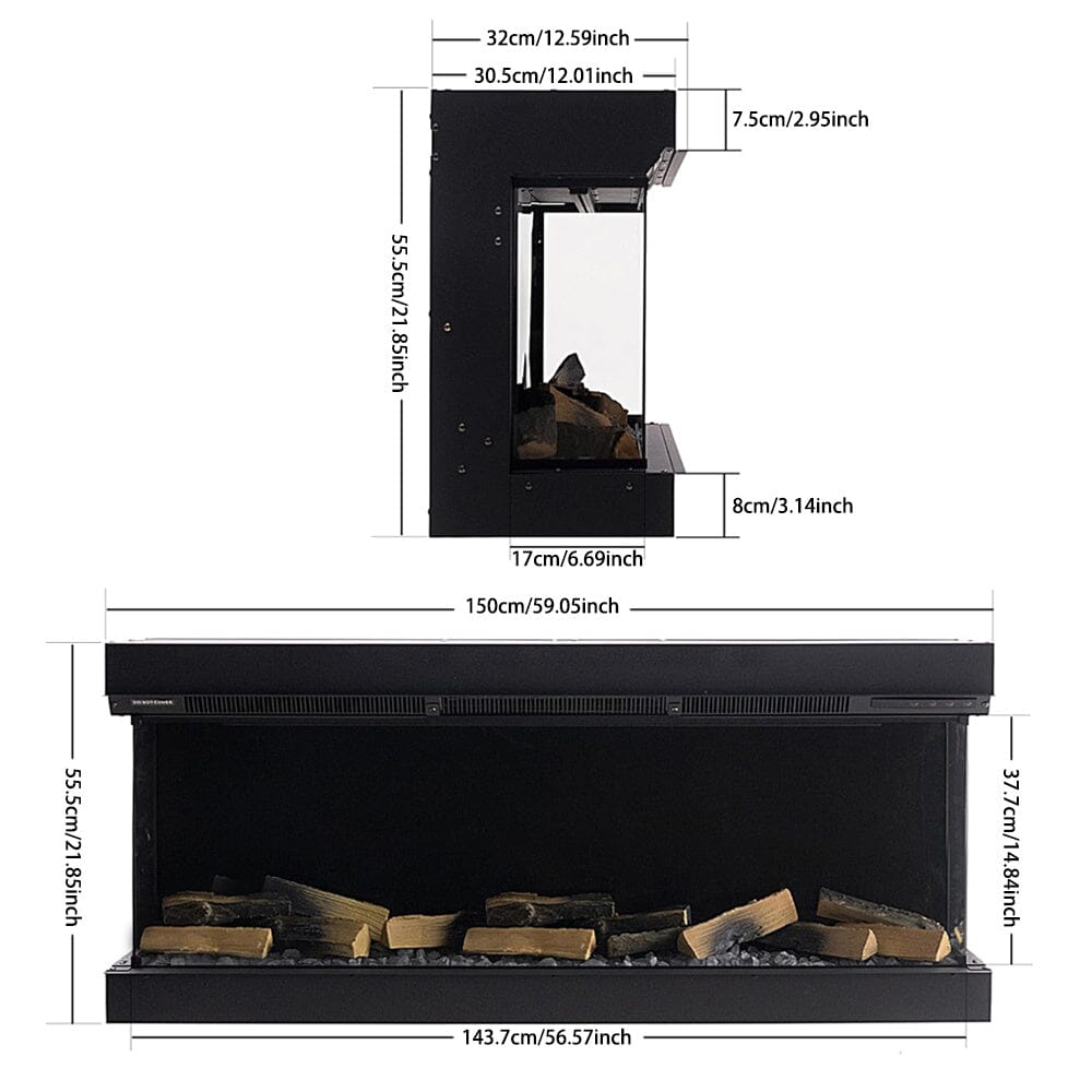 3-Sided Panoramic Smart Electric Fireplace with Customizable Flame & Heating Control Living and Home