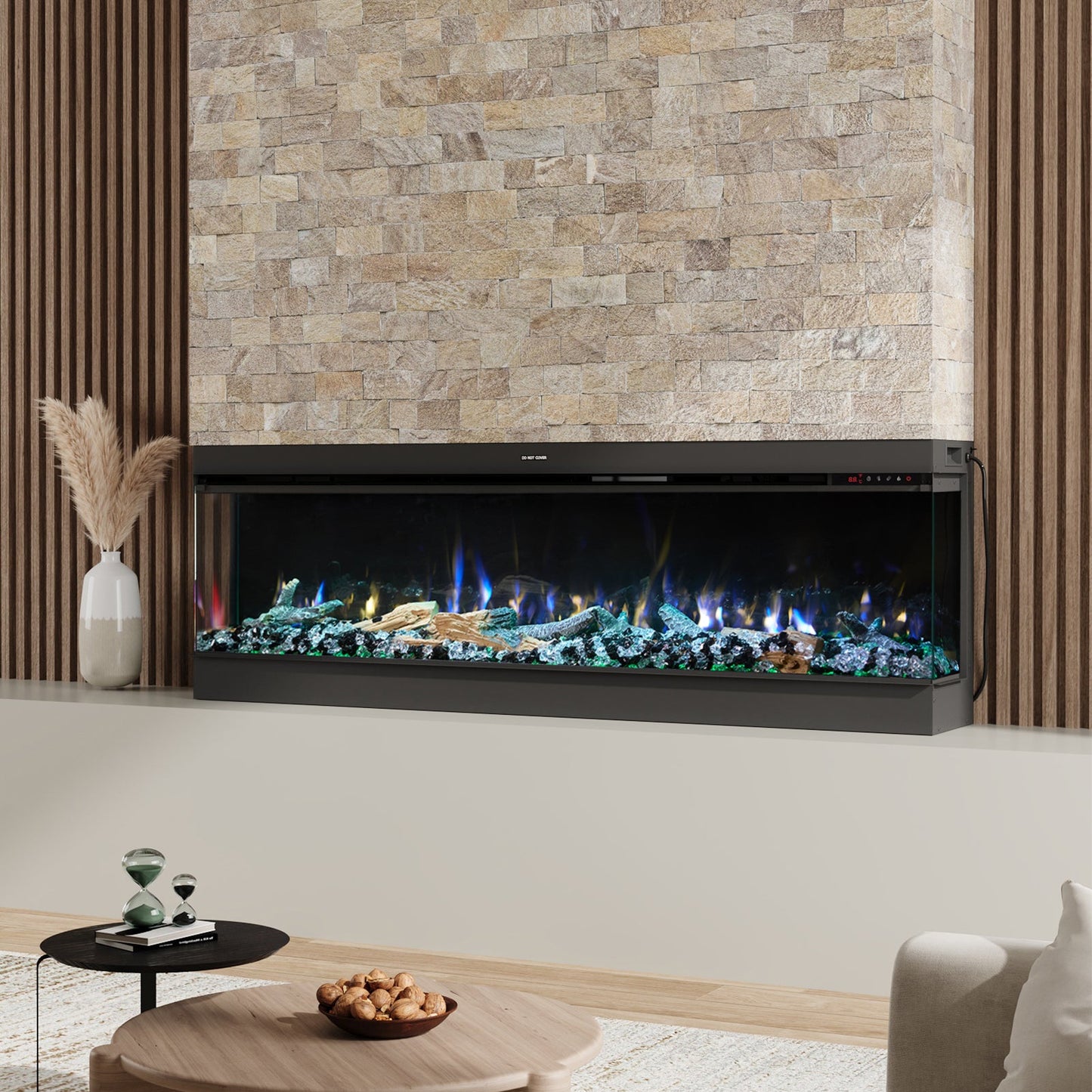 Smallbee 50/60/70/80inch 3-sided Electric Fireplace with Adjustable Color, Temperature and Timing, Controlled by APP