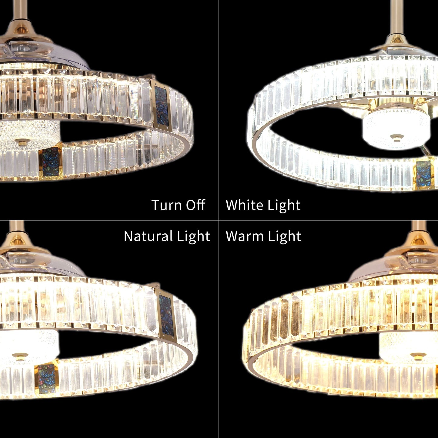 Lightsin Elegant Gold Silent Ceiling Fan Lamp with Crystal Accent Lightsin UK