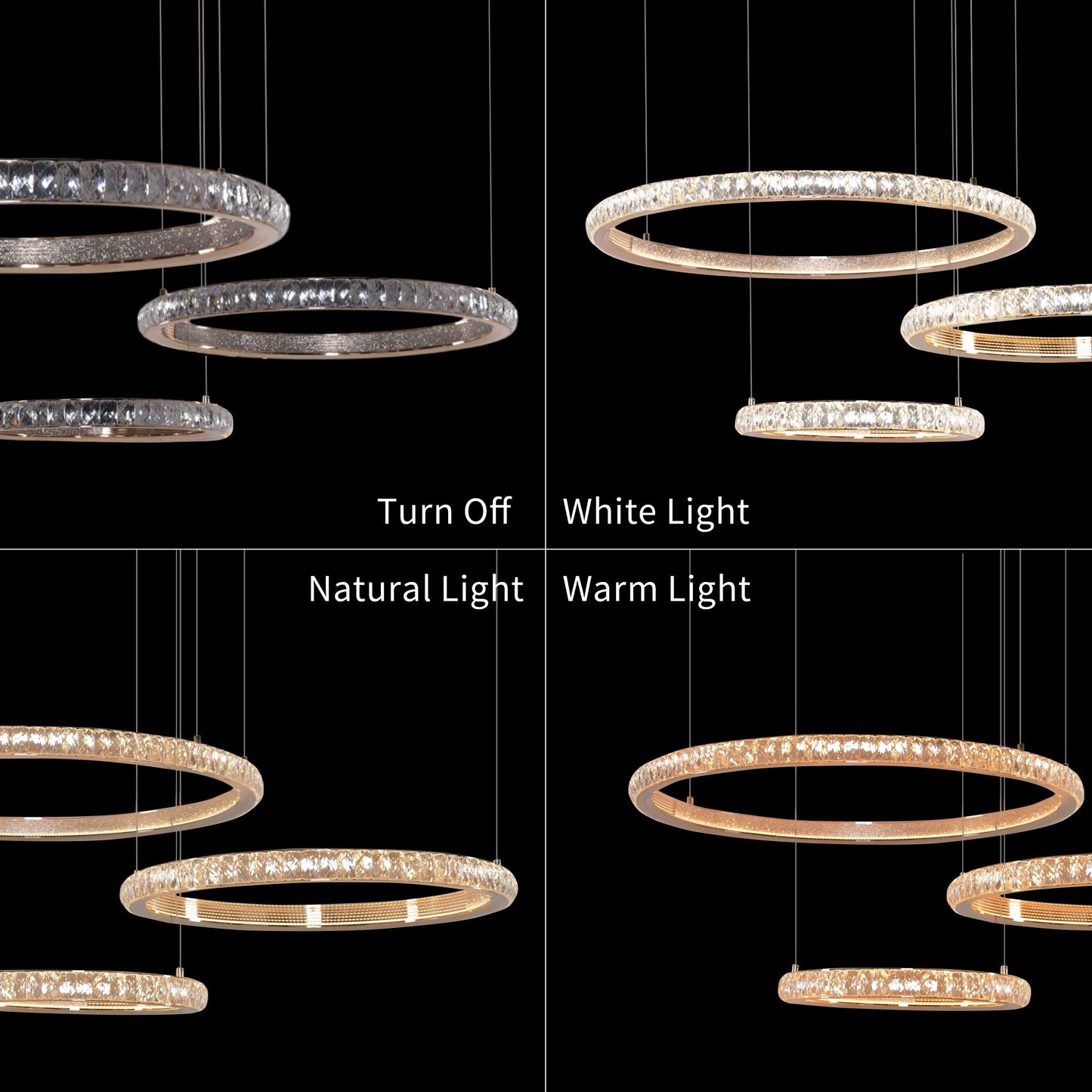 Lightsin Modern Crystal LED Triple-Ring Pendant Light Lightsin UK