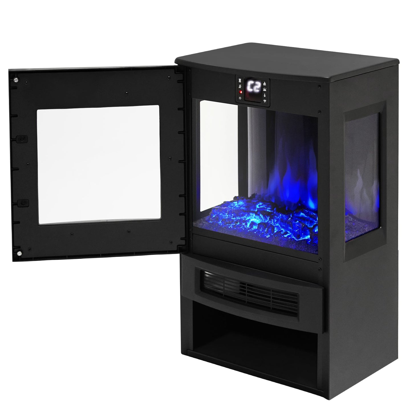 Smallbee 3-Sided Freestanding Electric Fireplace with Remote Control – Black, 900/1800W, Adjustable LED Flame & Temperature