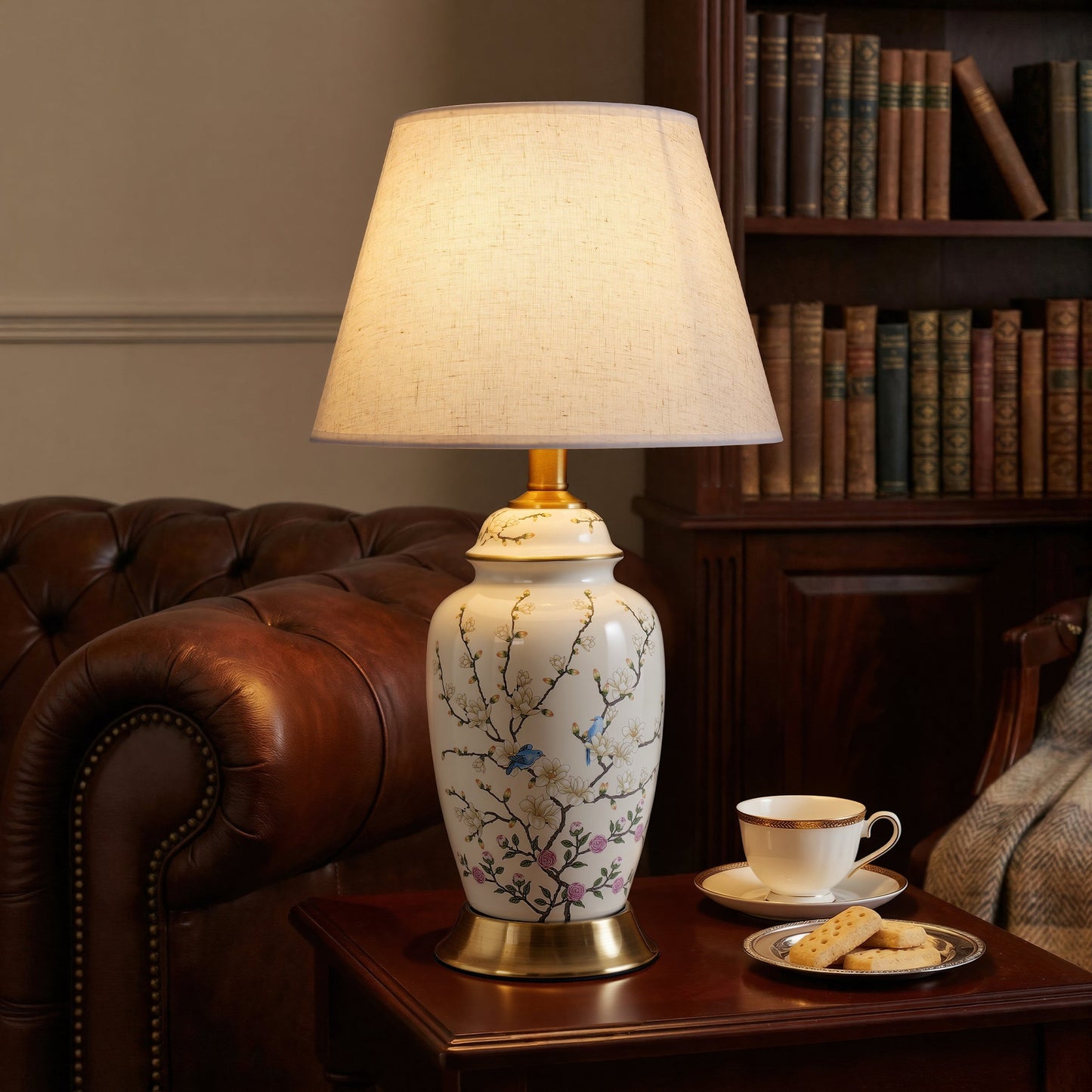 Lightsin Chinoiserie Hand-Painted Ceramic Ginger Jar Table Lamp