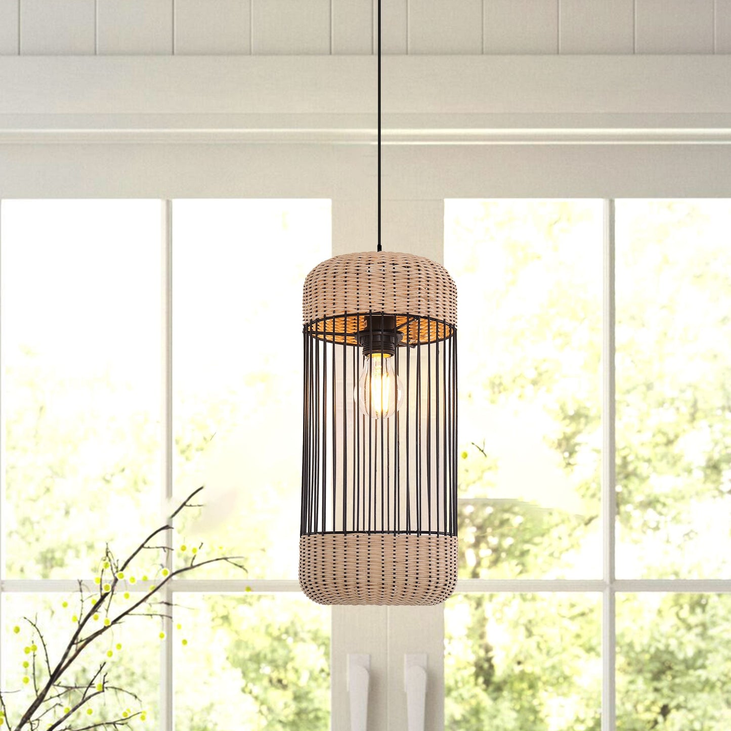 Lightsin Cylinder-Inspired Rattan Pendant Light for Warm Natural Elegance Lightsin UK