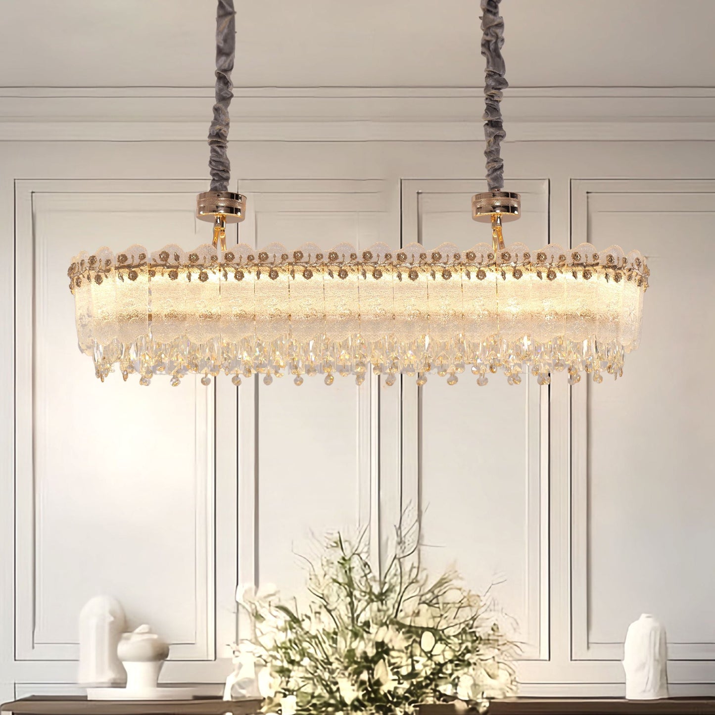 Lightsin Contemporary Crystal Pendant Light Oval and Round Dimmable Ceiling Fixture for Living Room and Hall Lightsin UK Oval