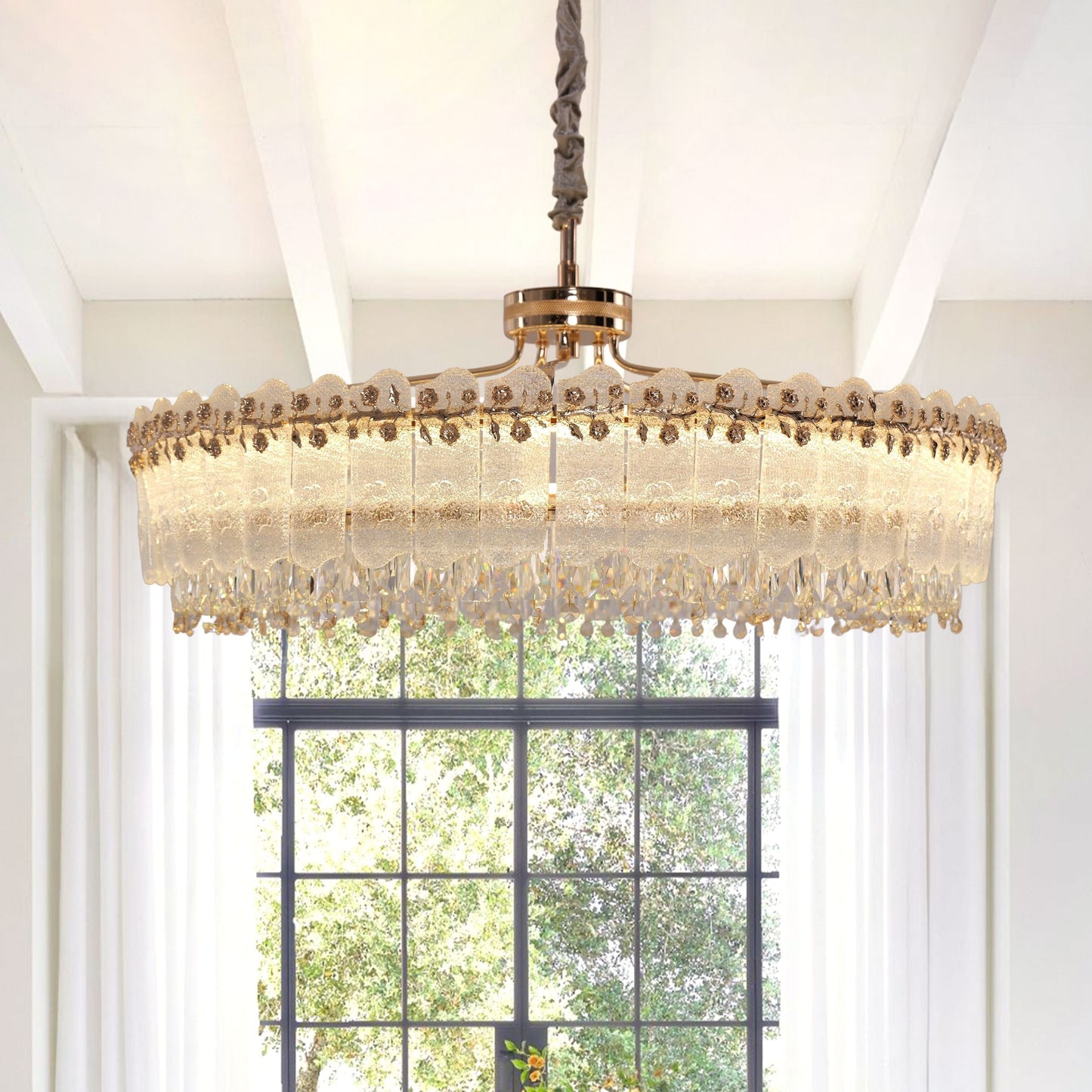 Lightsin Contemporary Crystal Pendant Light Oval and Round Dimmable Ceiling Fixture for Living Room and Hall Lightsin UK Round