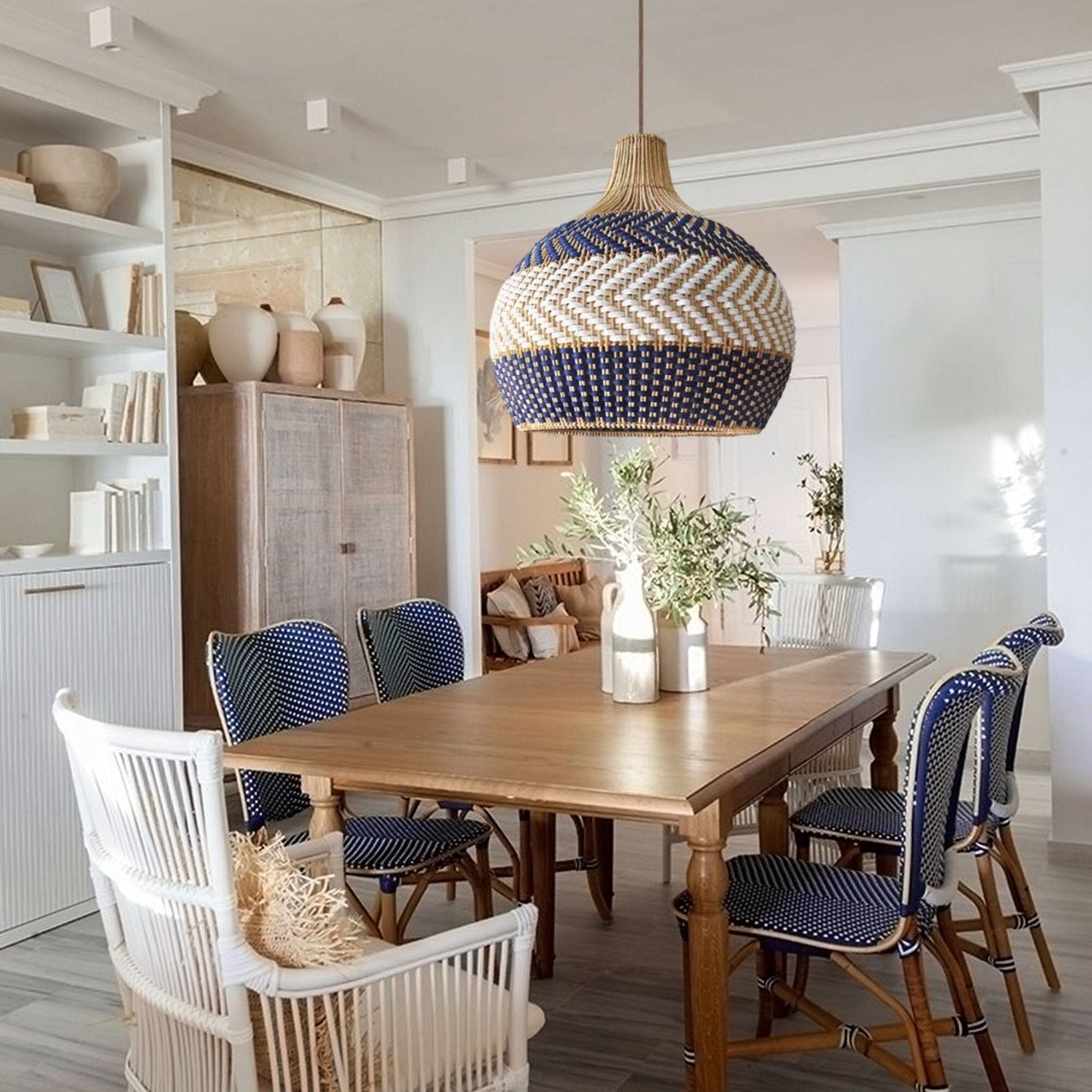 Lightsin Handwoven Blue and White Rattan Pendant Light Lightsin UK