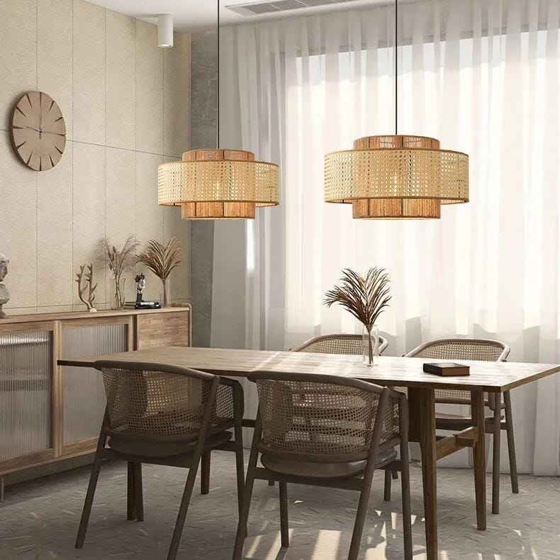 Lightsin Natural Woven Rattan and Hemp Rope Rustic Pendant Light Fixture Lightsin UK