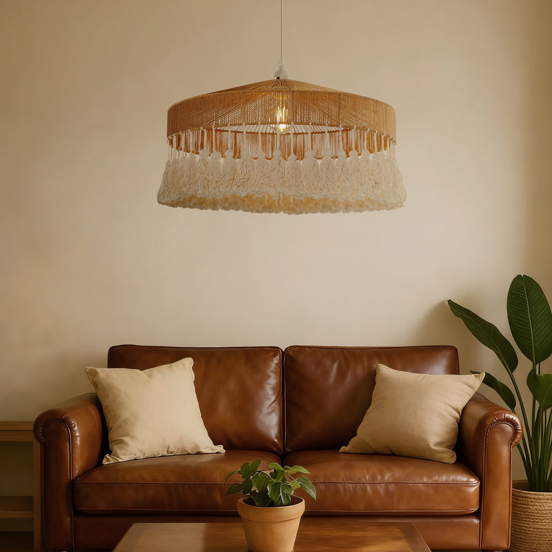 Tassel Breeze Woven Pendant Light | Handcrafted Paper Rope Boho Ceiling Lamp