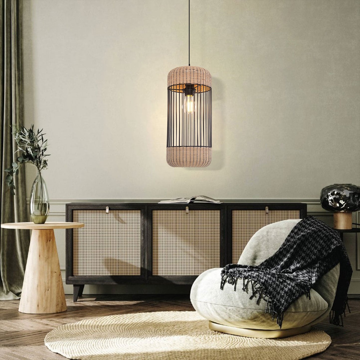 Lightsin Cylinder-Inspired Rattan Pendant Light for Warm Natural Elegance Lightsin UK