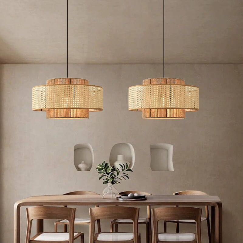 Lightsin Natural Woven Rattan and Hemp Rope Rustic Pendant Light Fixture Lightsin UK