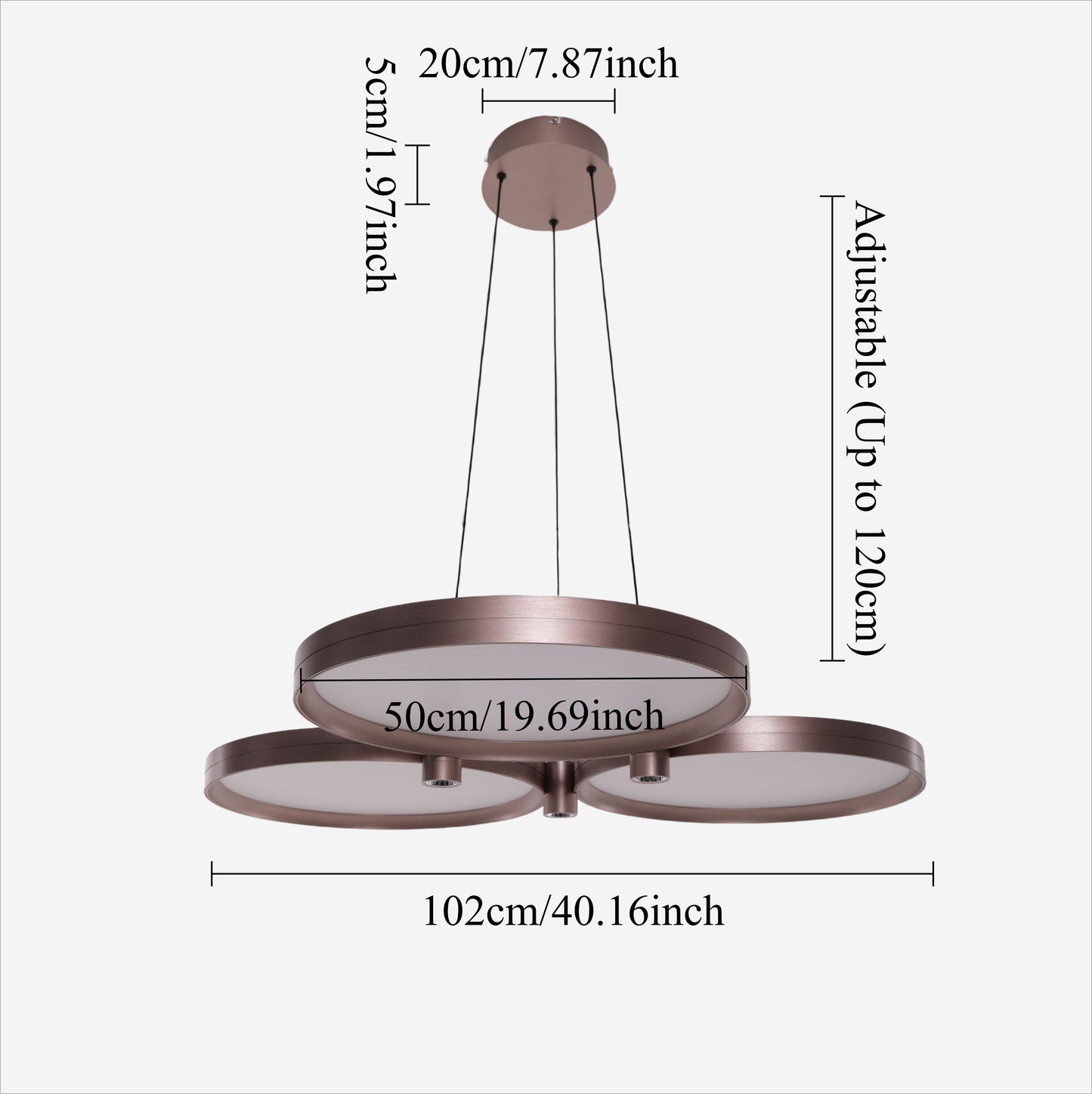 Lightsin Champagne Gold Triple-Ring Stepless Dimming Pendant Light Lightsin UK