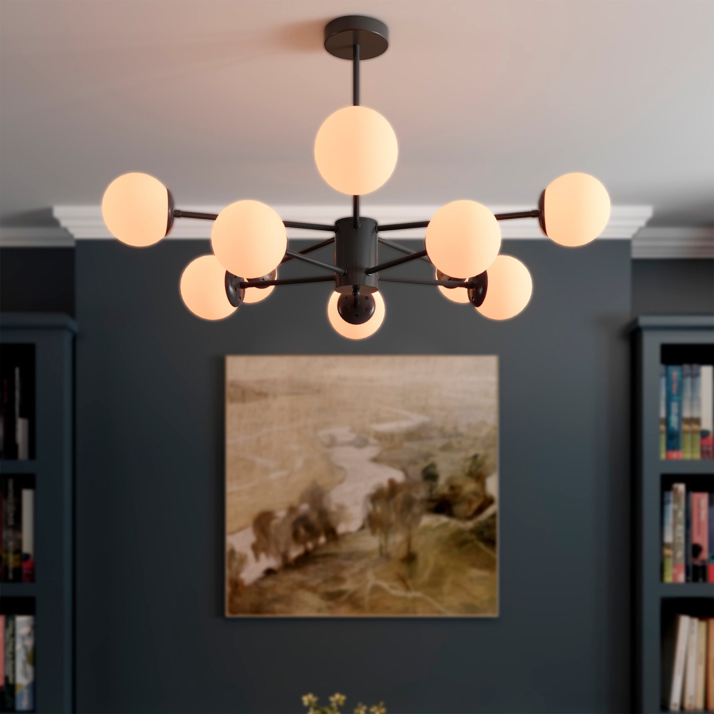 Cumulus - Modern Metal Chandelier Tubular Design Chandelier with LED White Shade