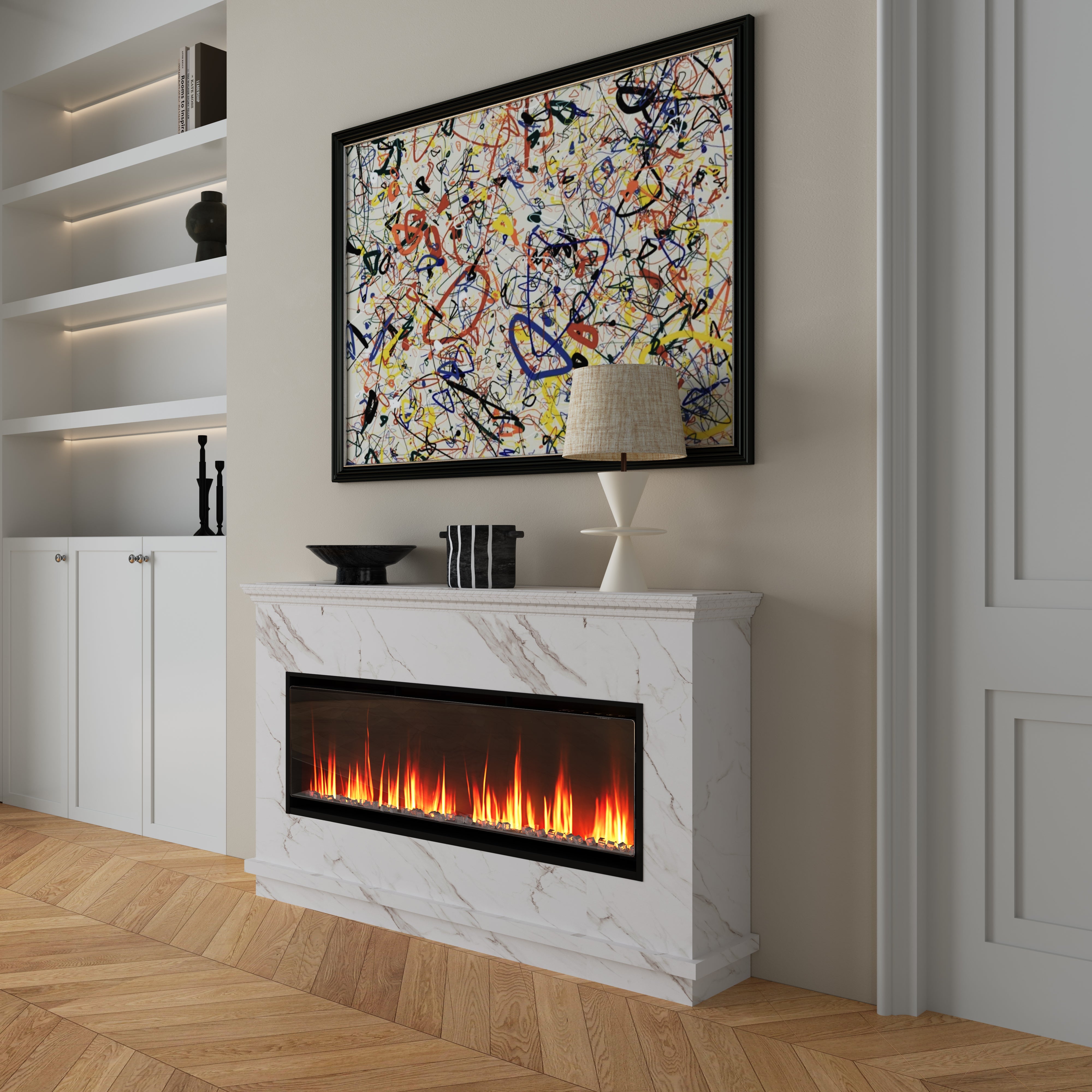 Smallbee 40/50/60inch Black Wall Mounted & Recessed Electric Fireplace with Adjustable Flame & Brightness