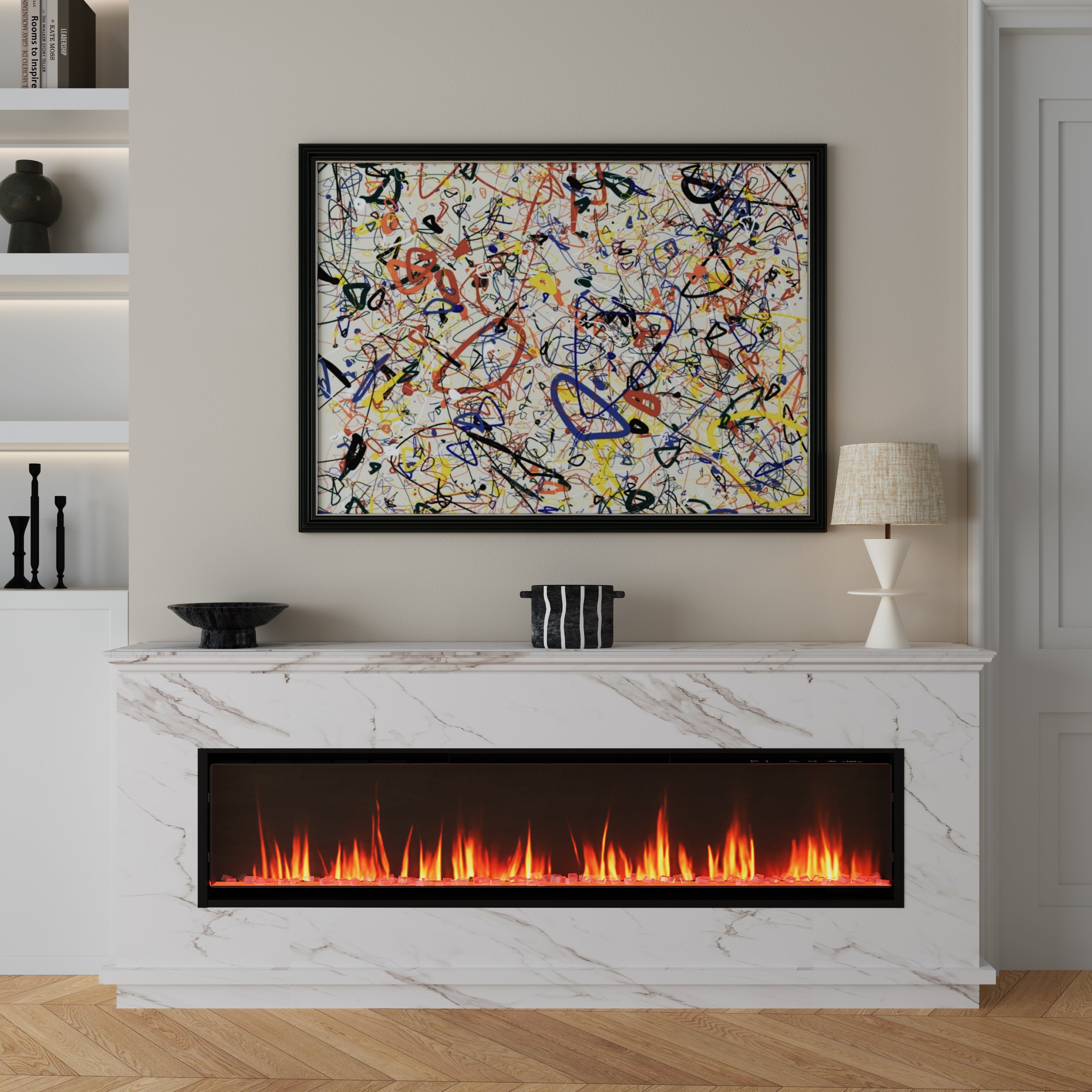 Smallbee 40/50/60inch Black Wall Mounted & Recessed Electric Fireplace with Adjustable Flame & Brightness